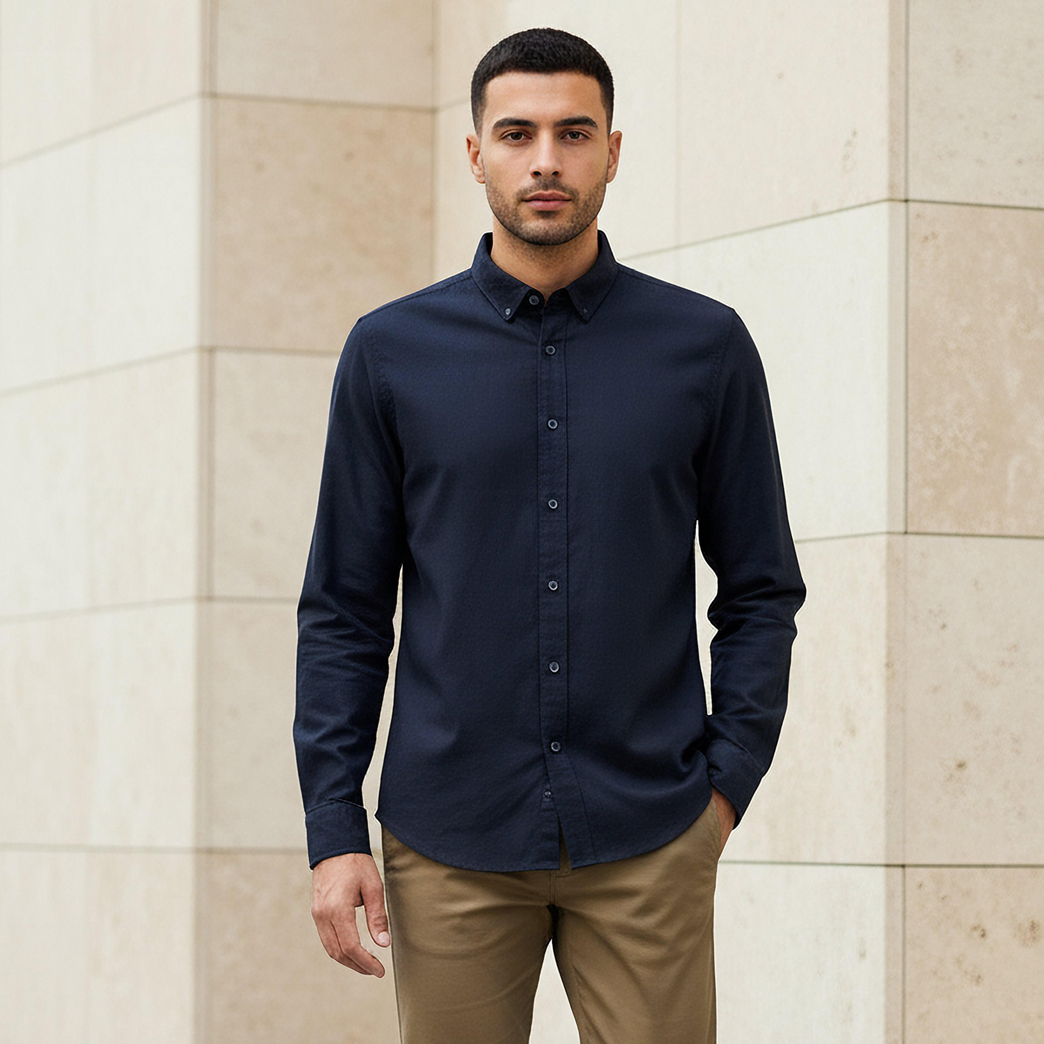 Men Regular Fit Button-Down Collar Long Sleeve Oxford Shirt-men-clothing-shirts-image-1