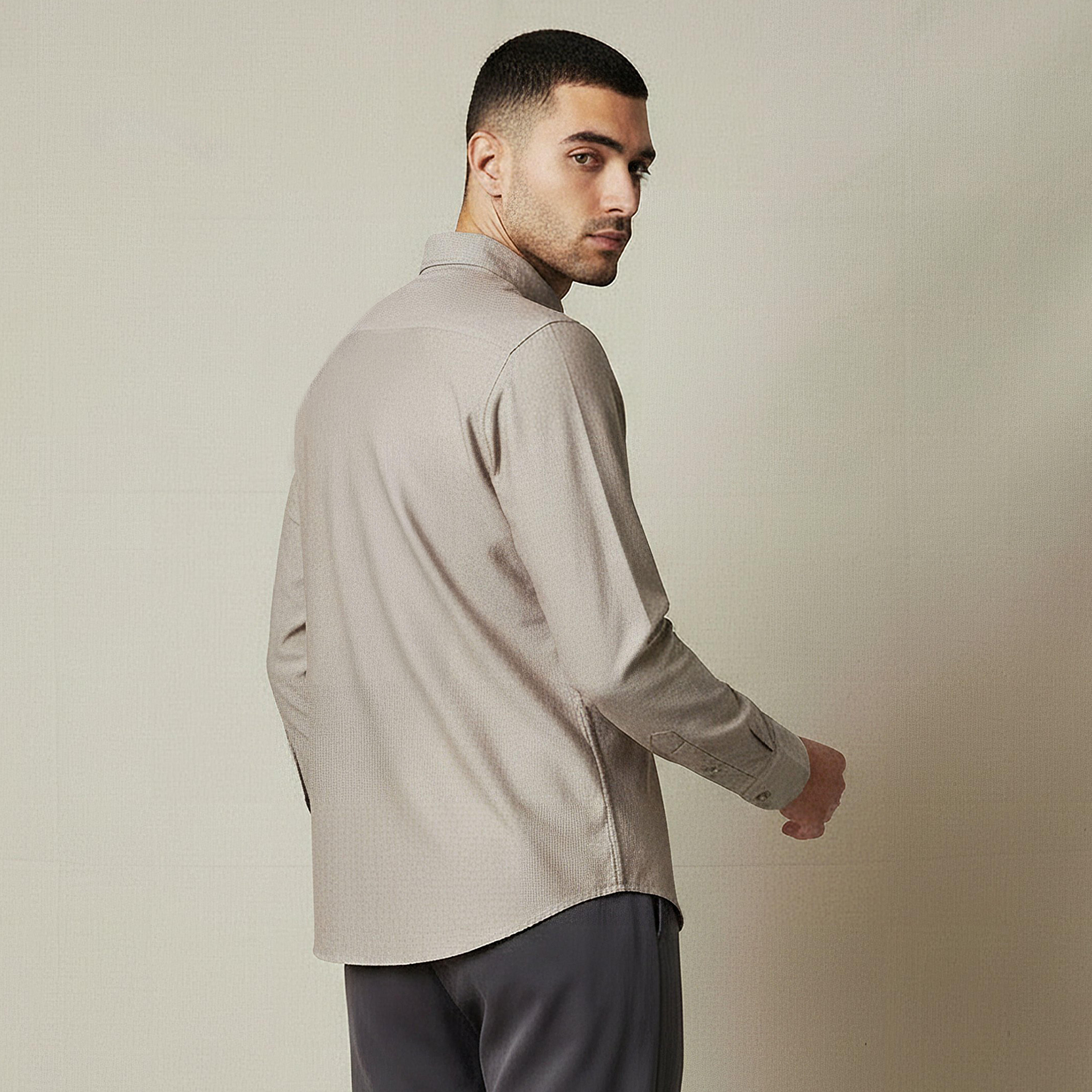 Men Regular Fit Collared Long Sleeves Textured Oxford Shirt-men-clothing-shirts-image-3