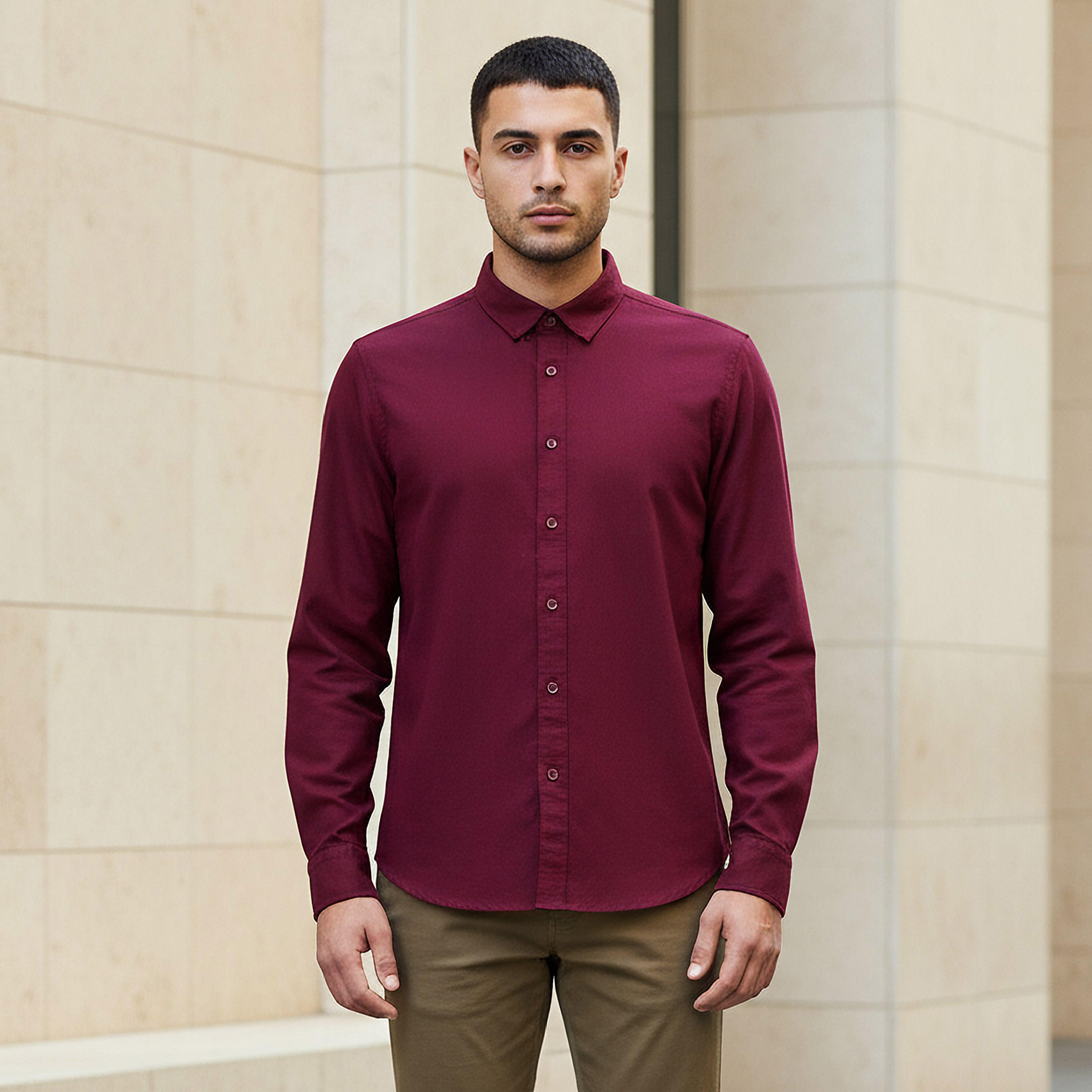 Men Regular Fit Button-Down Collar Long Sleeve Oxford Shirt-men-clothing-shirts-image-1