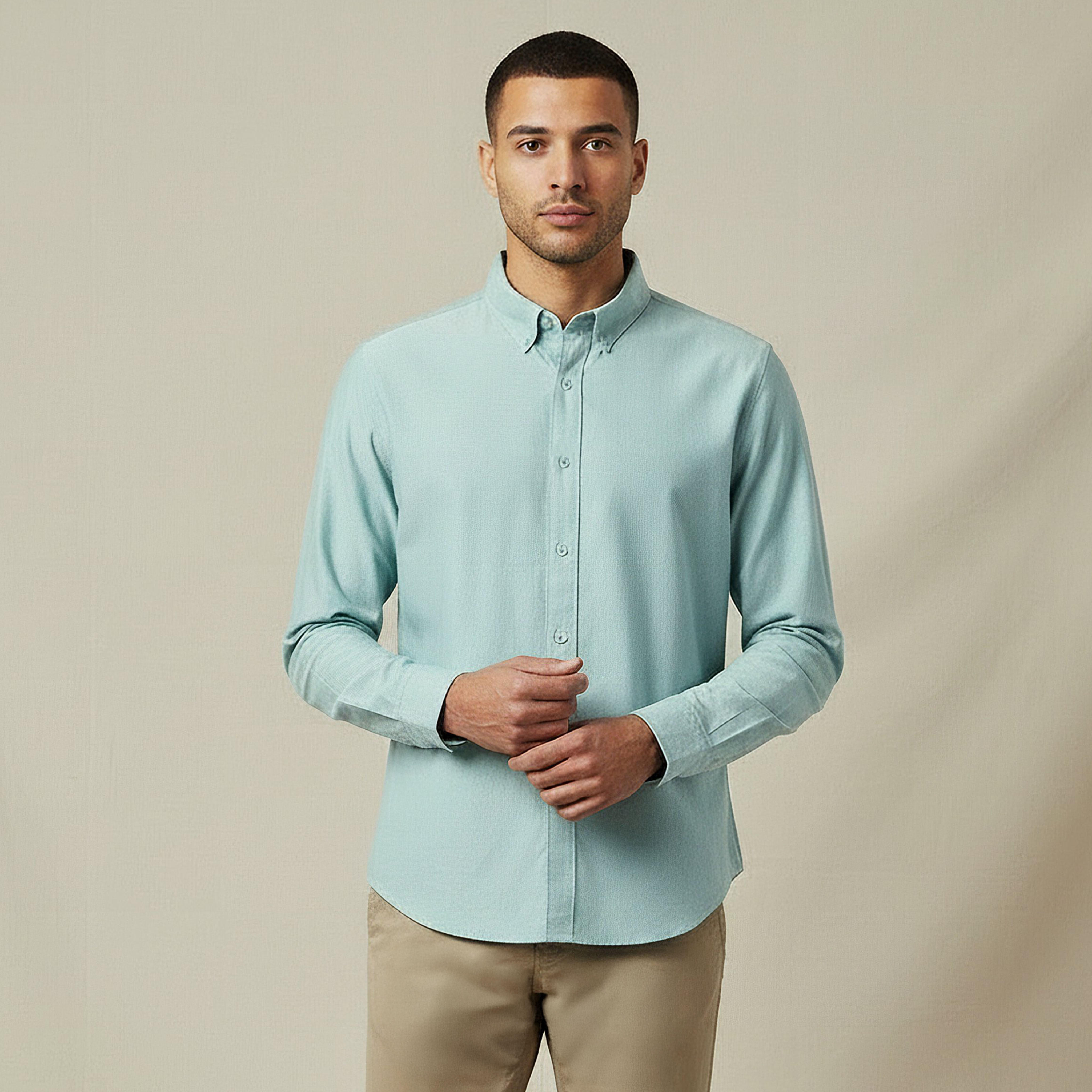 قميص أكسفورد بقصة عادية وياقة وأكمام طويلة وملمس بارز للرجال-men-clothing-shirts-image-1