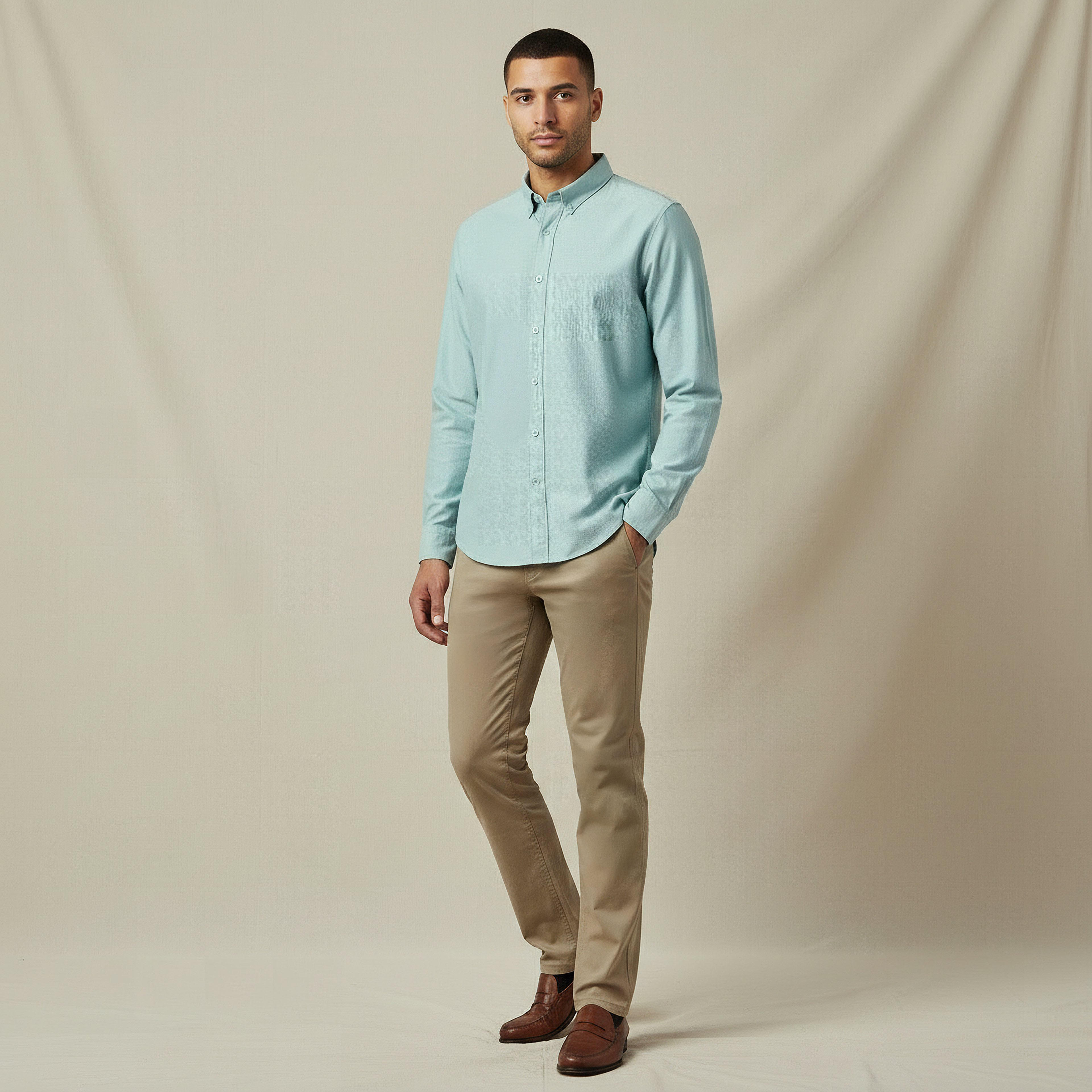 قميص أكسفورد بقصة عادية وياقة وأكمام طويلة وملمس بارز للرجال-men-clothing-shirts-image-2