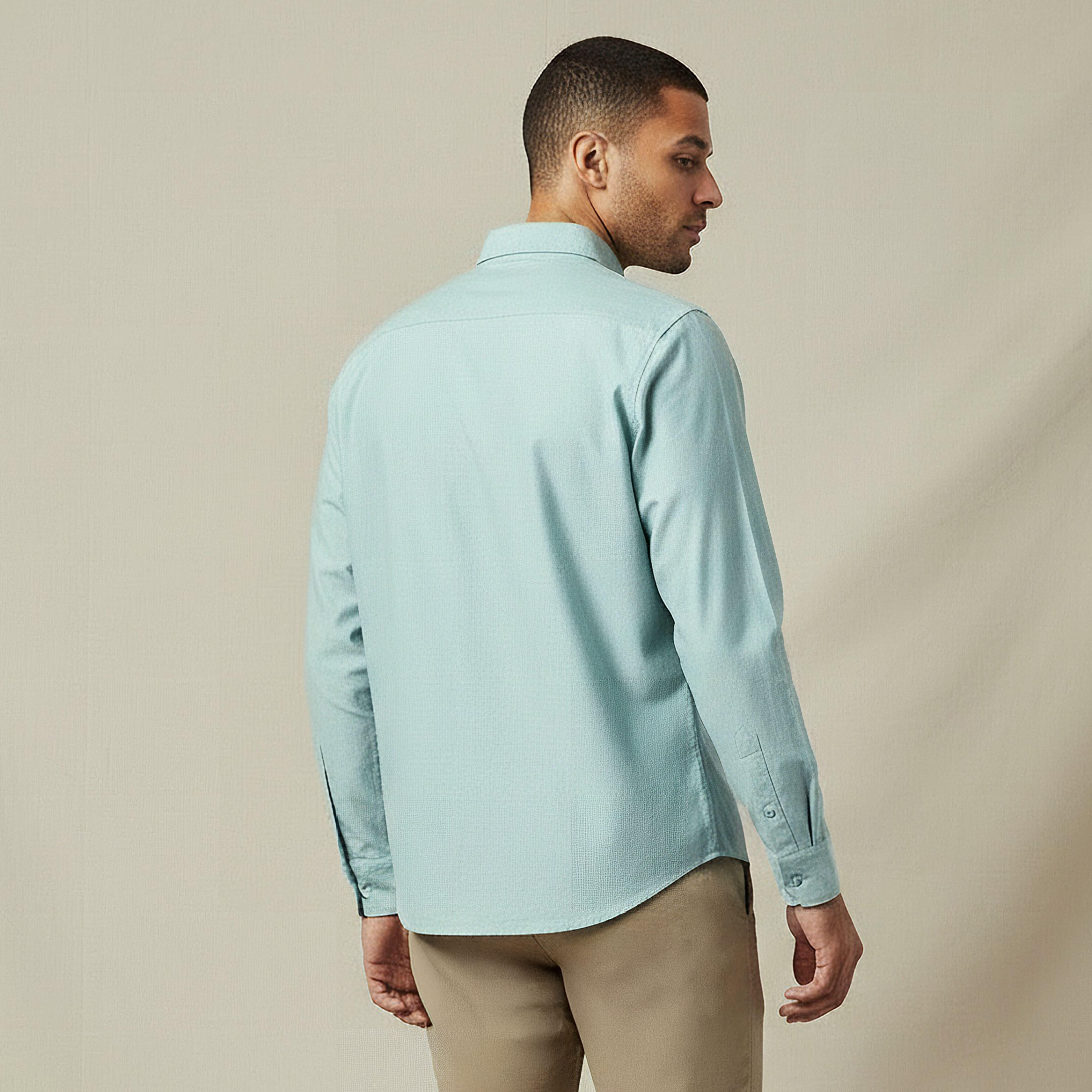 قميص أكسفورد بقصة عادية وياقة وأكمام طويلة وملمس بارز للرجال-men-clothing-shirts-image-3