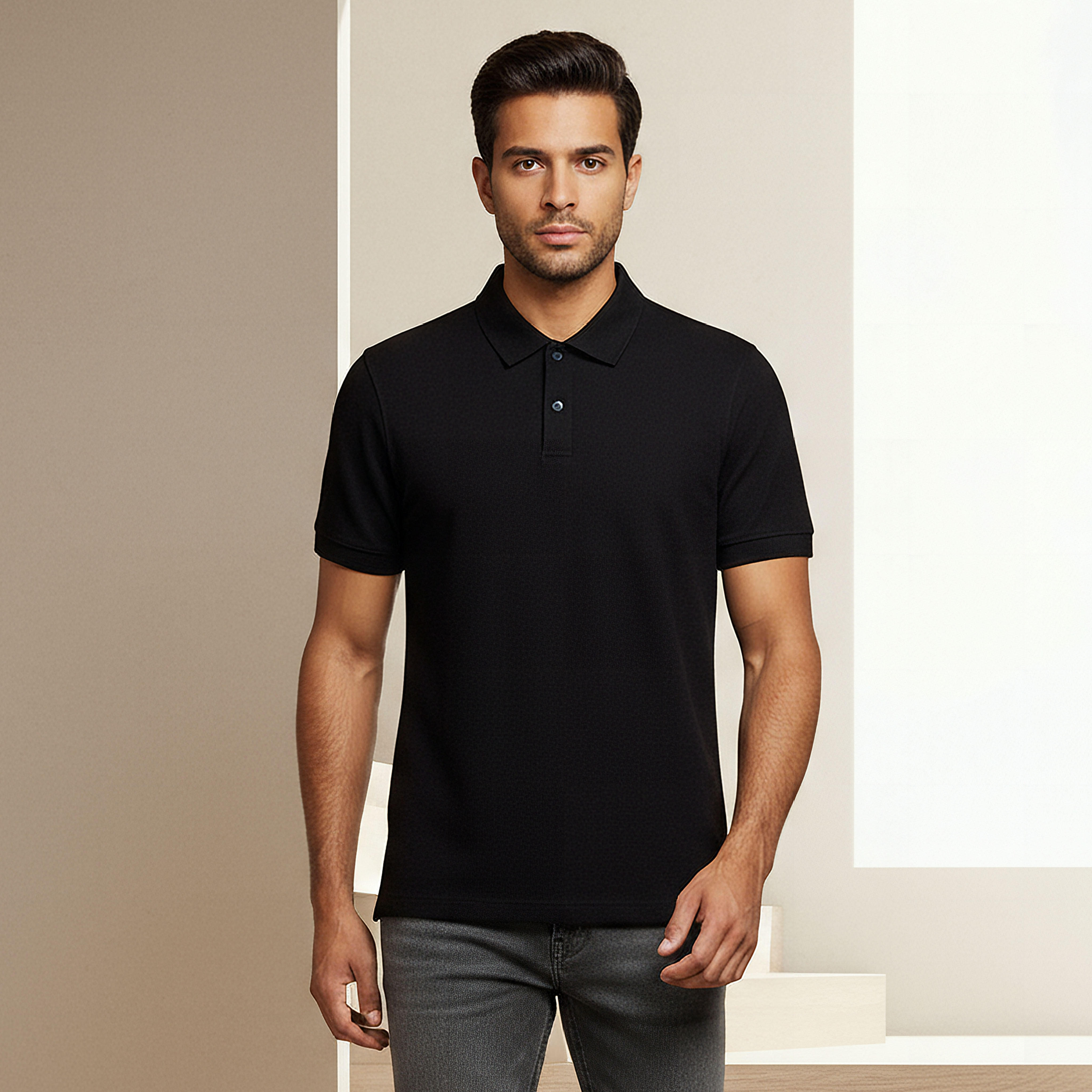 تيشيرت بولو بارز الملمس بأكمام قصيرة للرجال-men-clothing-tshirtsandpolos-polos-image-1