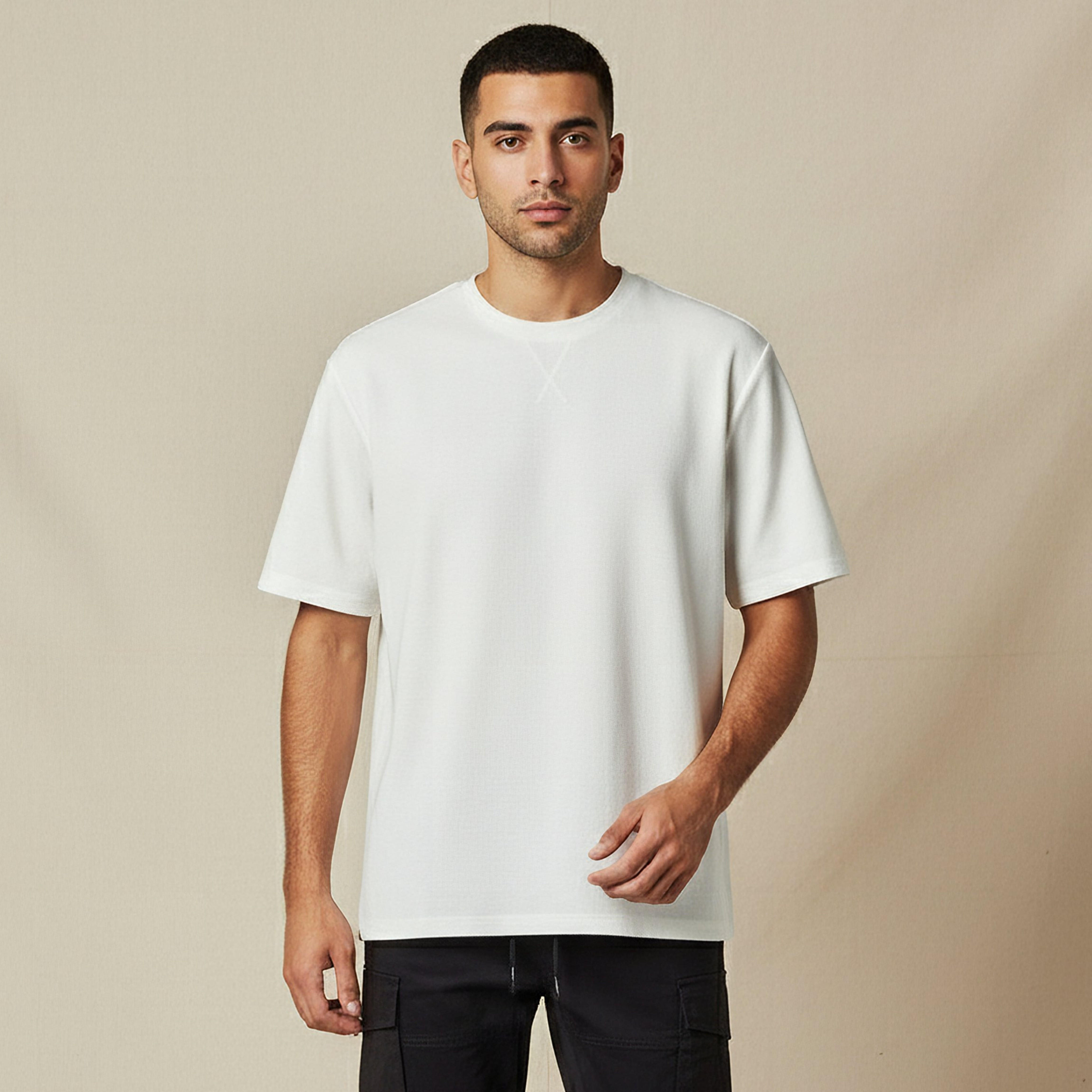 Men Relaxed Fit Crew Neck Short Sleeves Textured T-shirt-men-clothing-tshirtsandpolos-tshirts-image-1