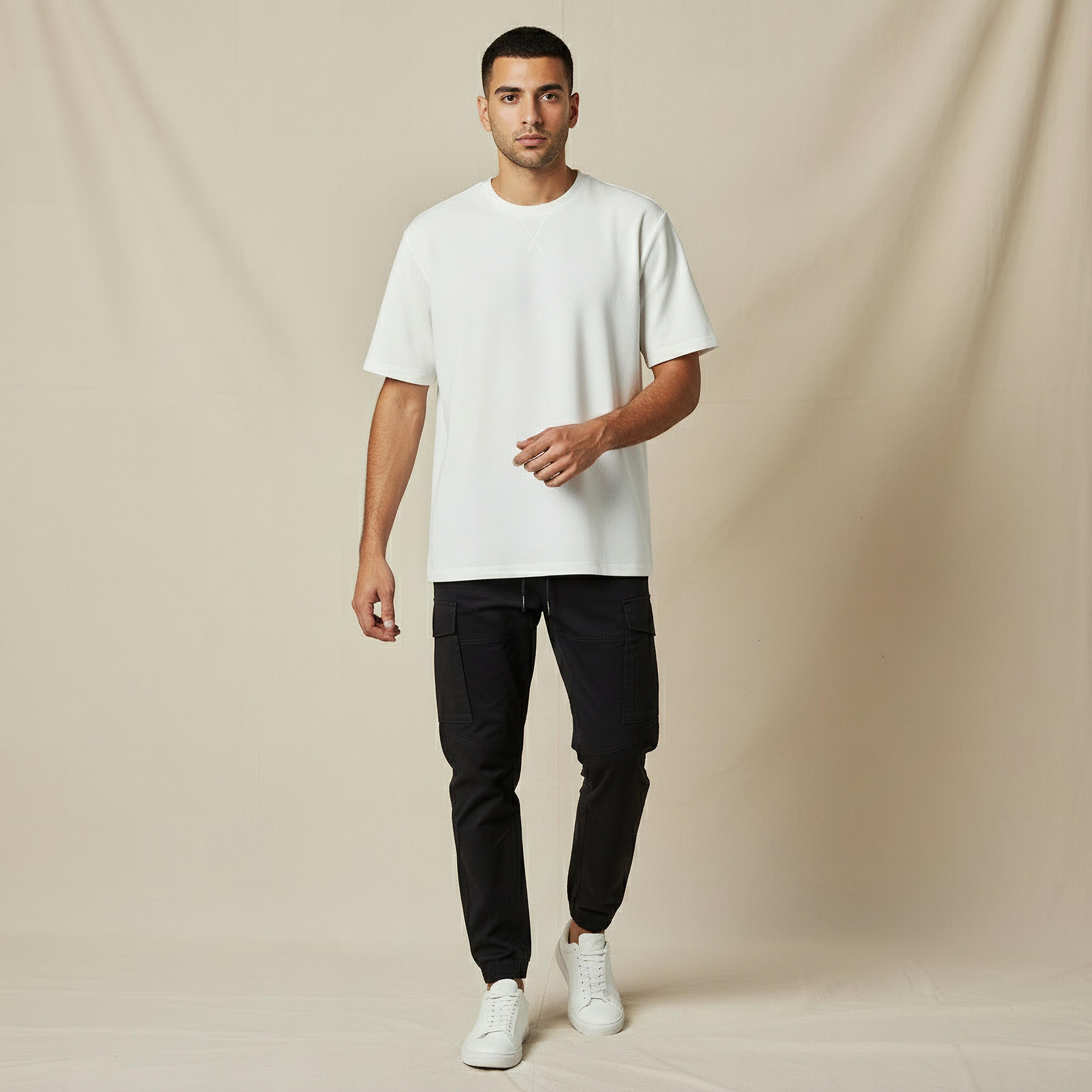 Men Relaxed Fit Crew Neck Short Sleeves Textured T-shirt-men-clothing-tshirtsandpolos-tshirts-image-2