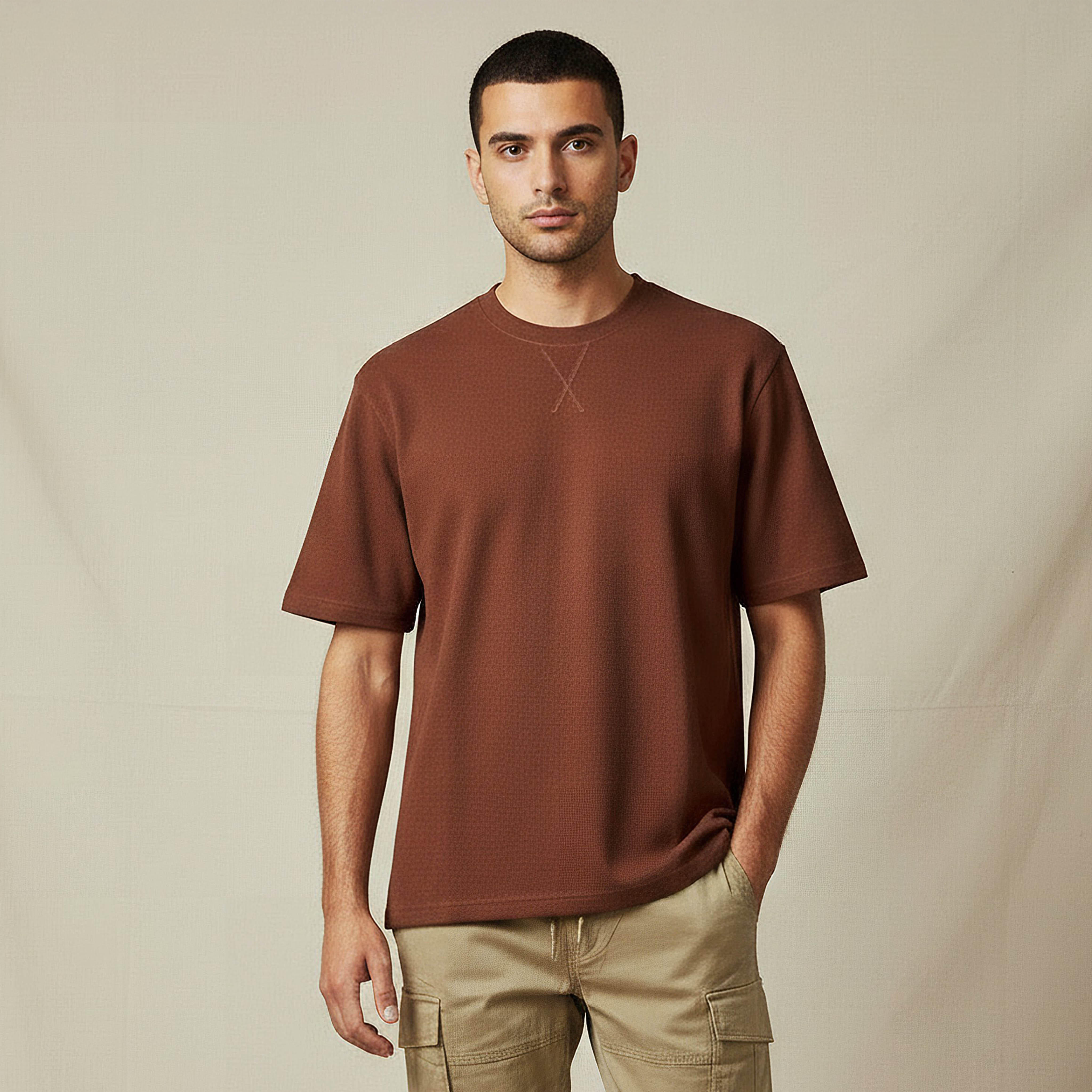 Men Relaxed Fit Crew Neck Short Sleeves Textured T-shirt-men-clothing-tshirtsandpolos-tshirts-image-1