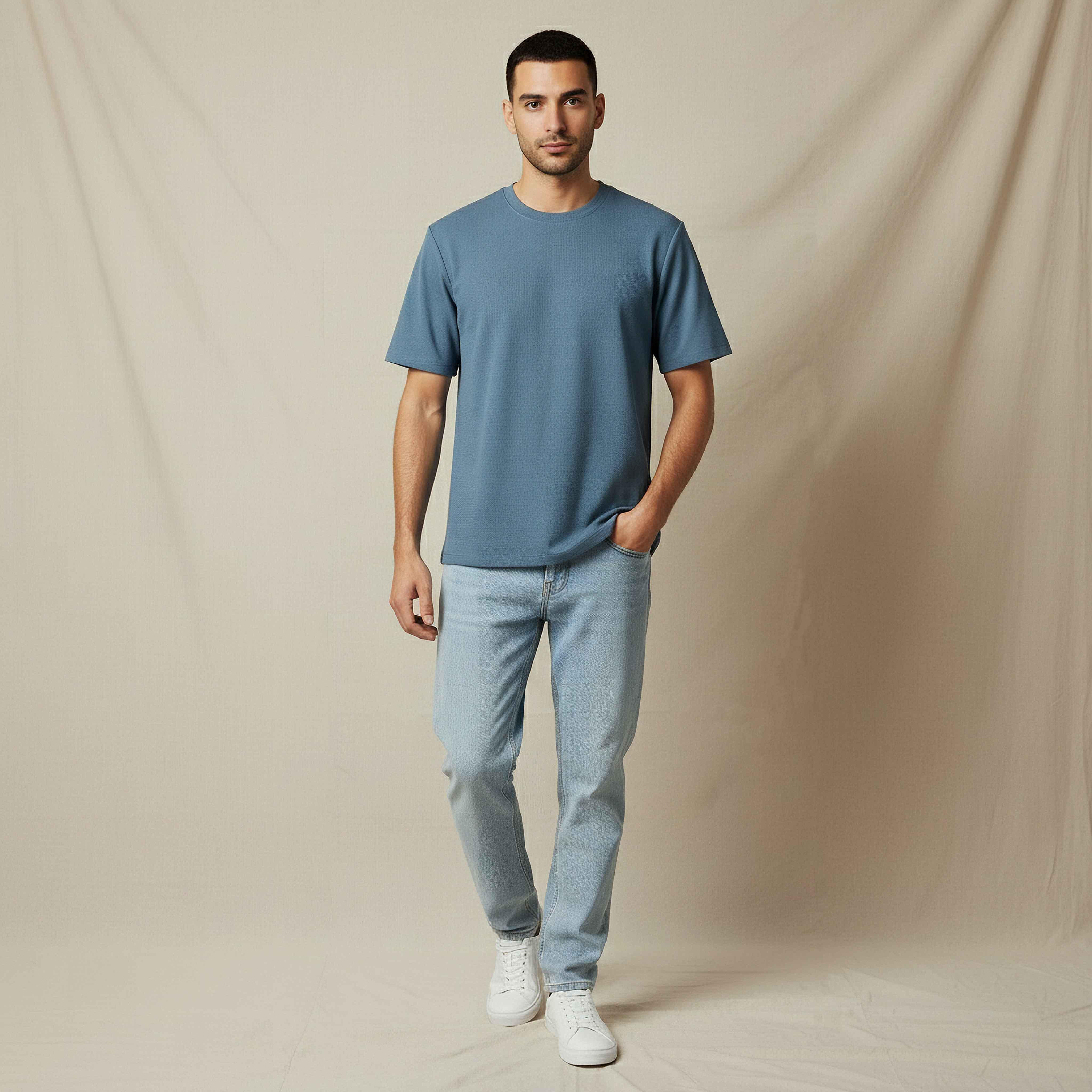 Men Relaxed Fit Crew Neck Short Sleeves Textured T-shirt-men-clothing-tshirtsandpolos-tshirts-image-2
