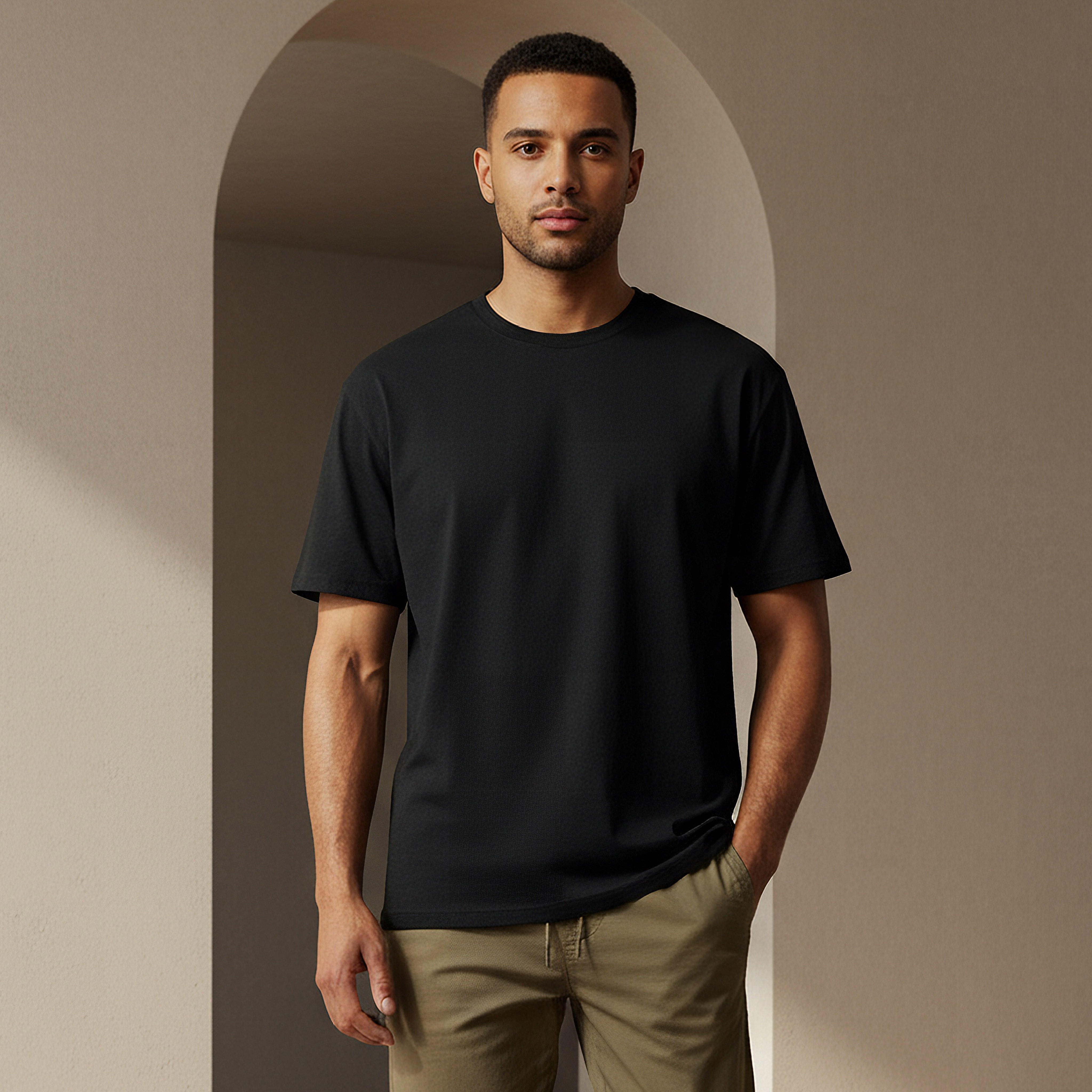 Men Relaxed Fit Crew Neck Short Sleeve Drop Shoulder T-shirt-men-clothing-tshirtsandpolos-tshirts-image-1