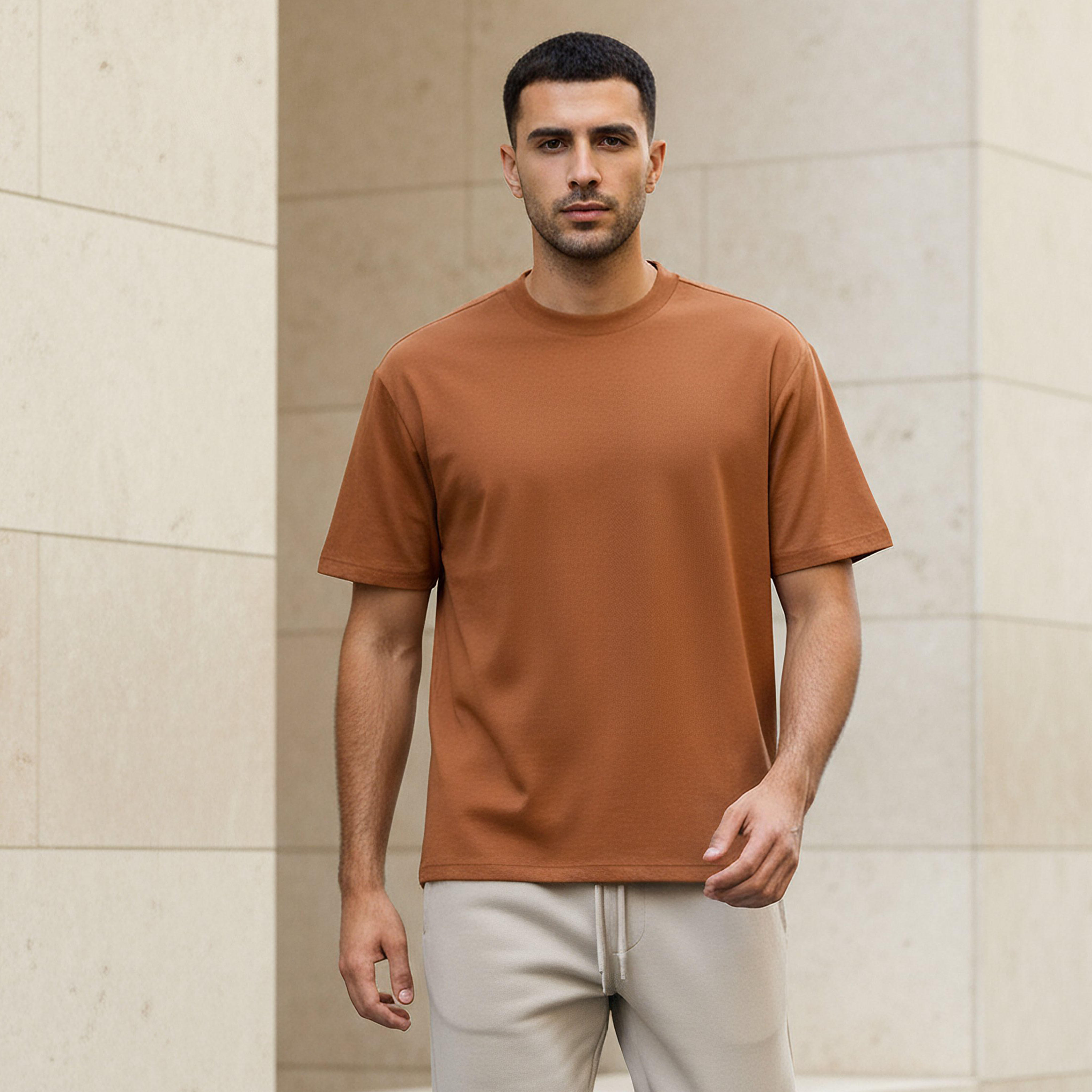 Men Relaxed Fit Crew Neck Drop Shoulder Sleeve T-shirt-men-clothing-tshirtsandpolos-tshirts-image-1