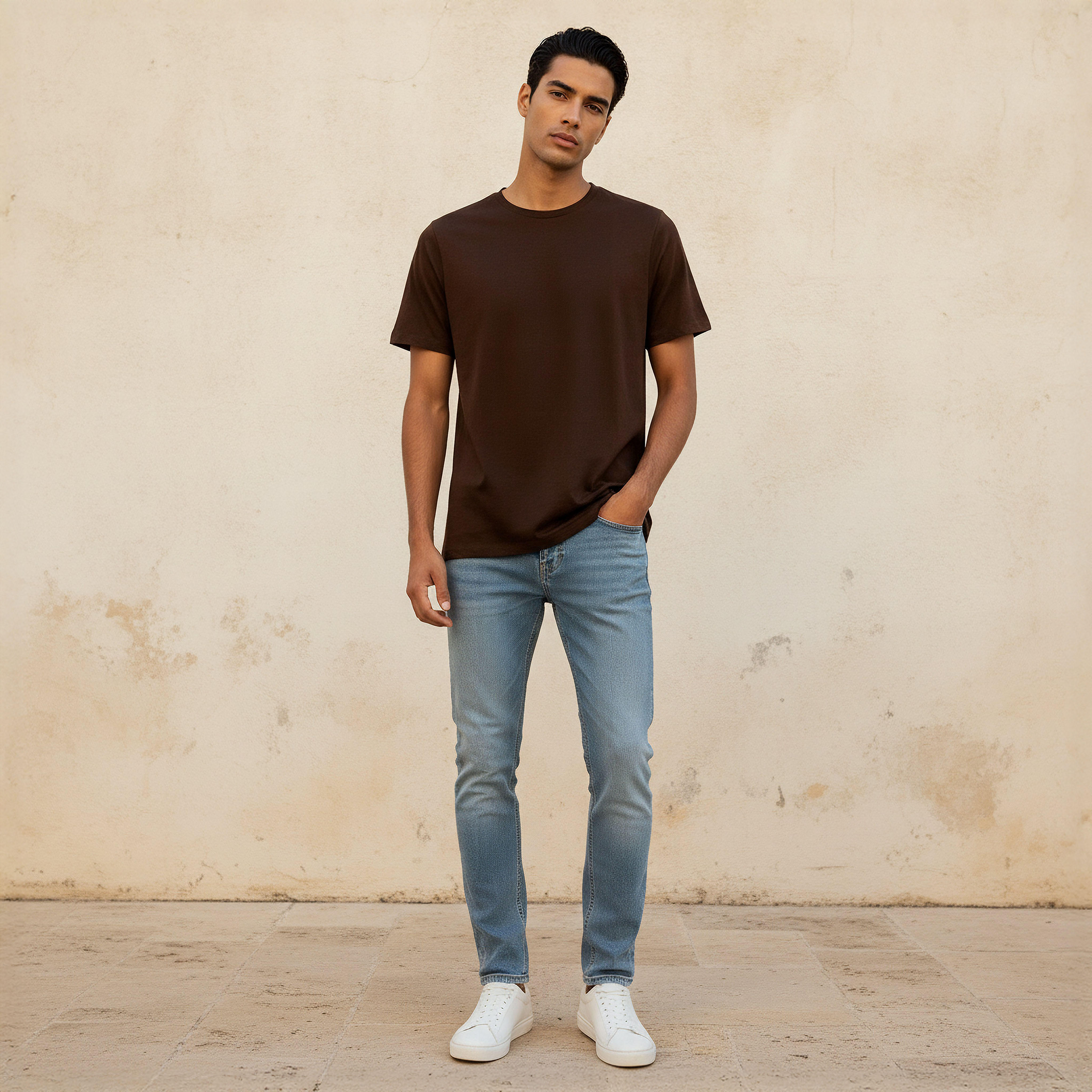 تيشيرت رجالي بأكمام قصيرة وقصة عادية وياقة ضيقة-men-clothing-tshirtsandpolos-tshirts-image-2
