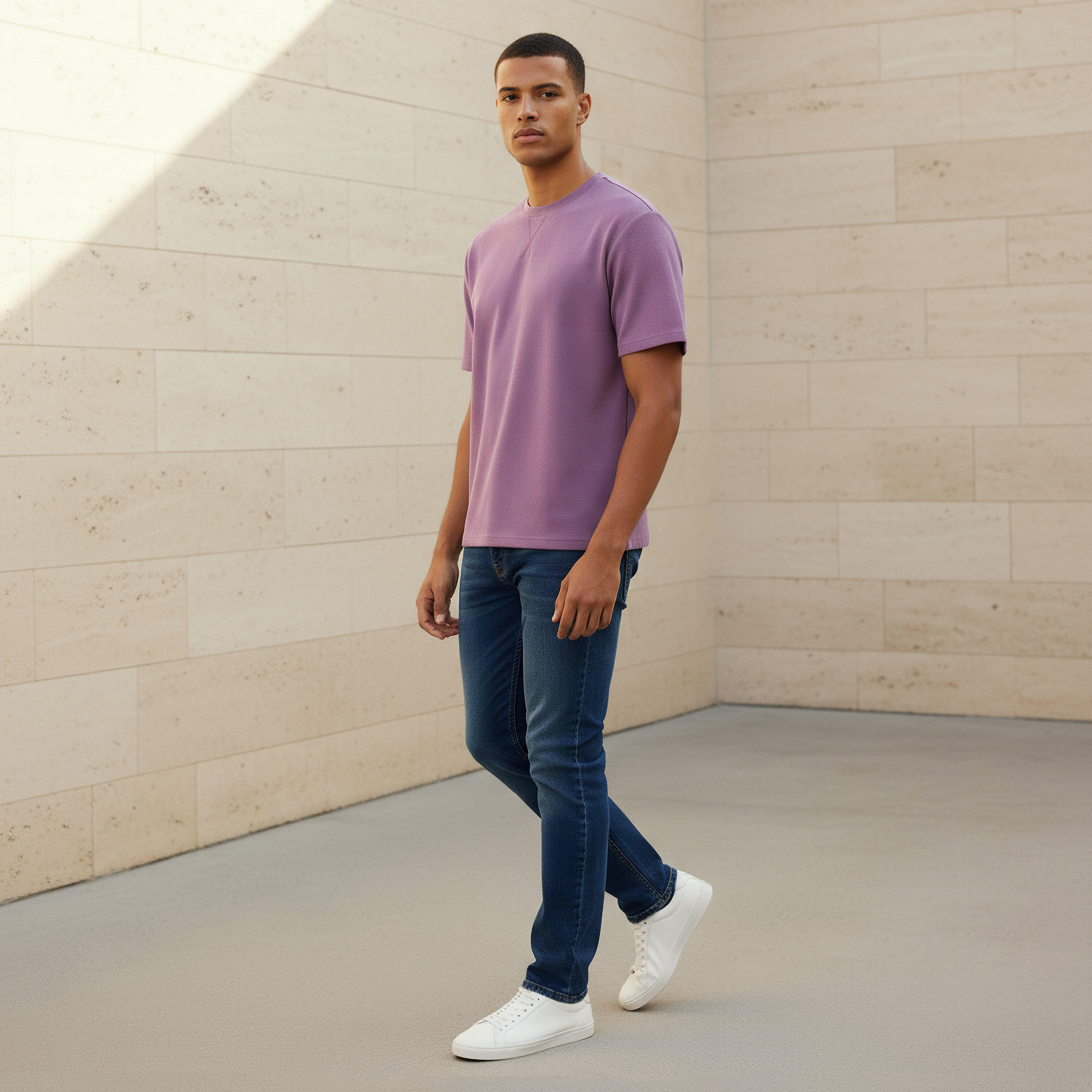 Men Relaxed Fit Crew Neck Short Sleeves Textured T-shirt-men-clothing-tshirtsandpolos-tshirts-image-2