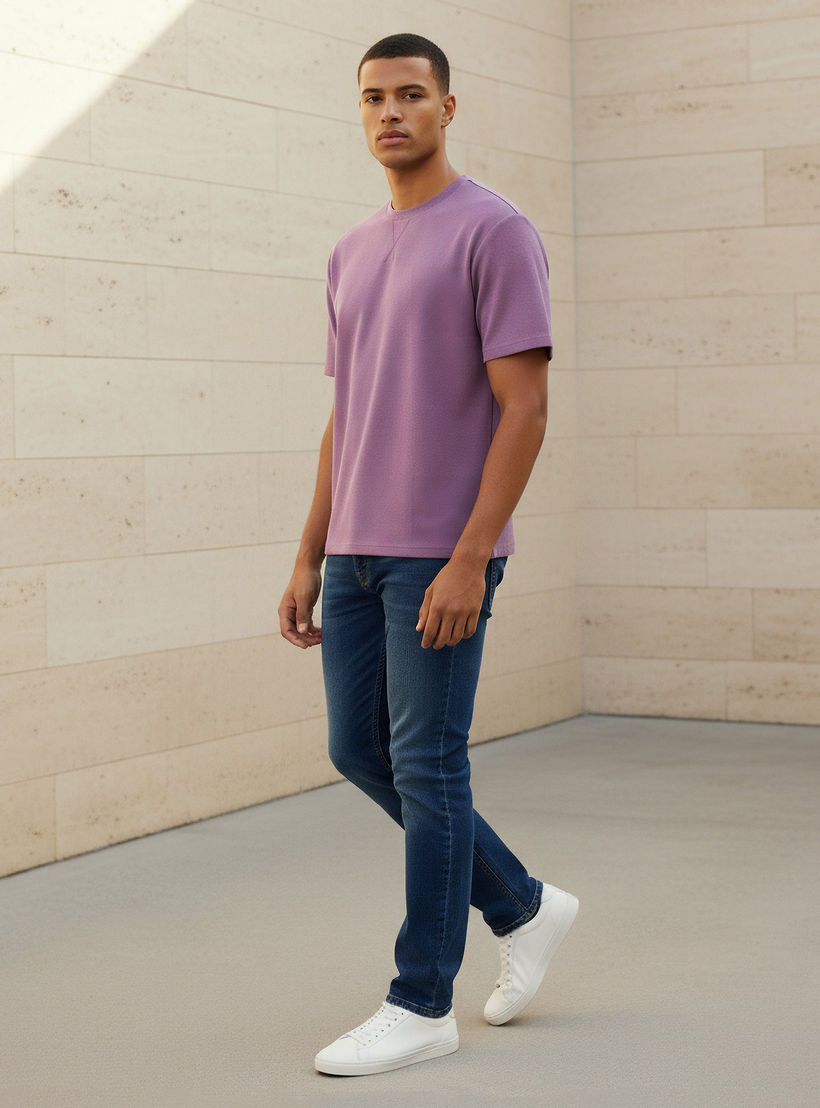 Men Relaxed Fit Crew Neck Short Sleeves Textured T-shirt-men-clothing-tshirtsandpolos-tshirts-image-2