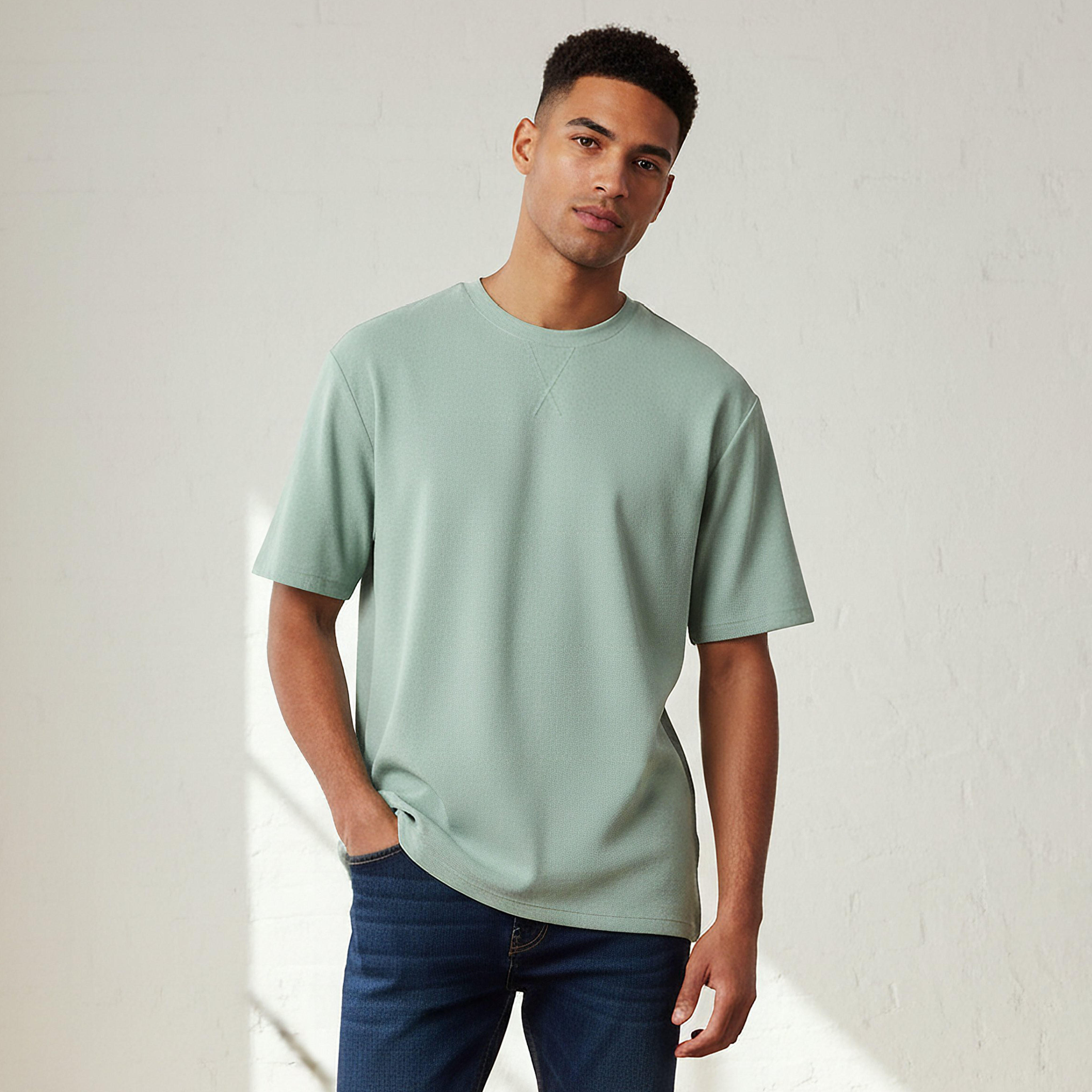 Men Relaxed Fit Crew Neck Short Sleeves Textured T-shirt-men-clothing-tshirtsandpolos-tshirts-image-1