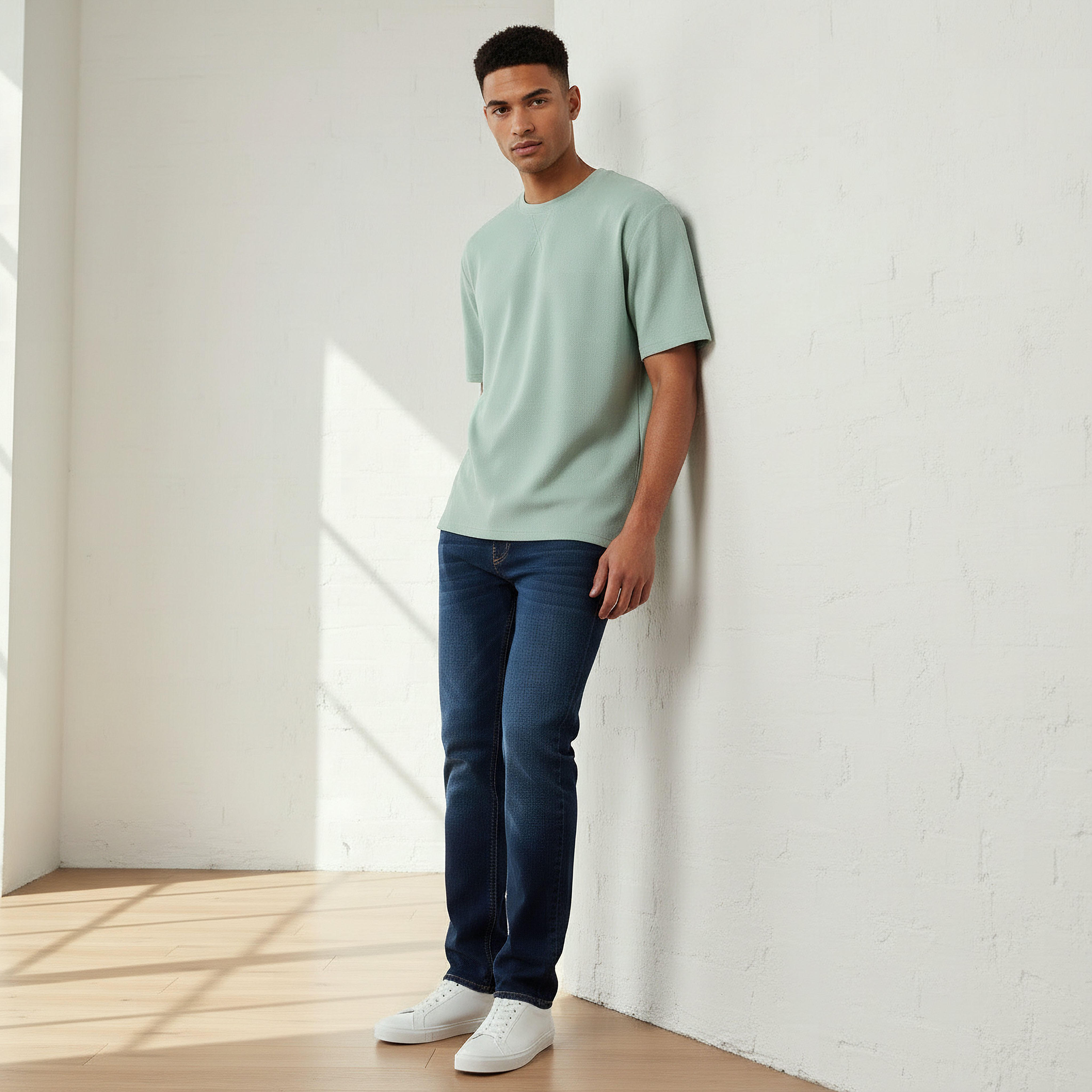 Men Relaxed Fit Crew Neck Short Sleeves Textured T-shirt-men-clothing-tshirtsandpolos-tshirts-image-2