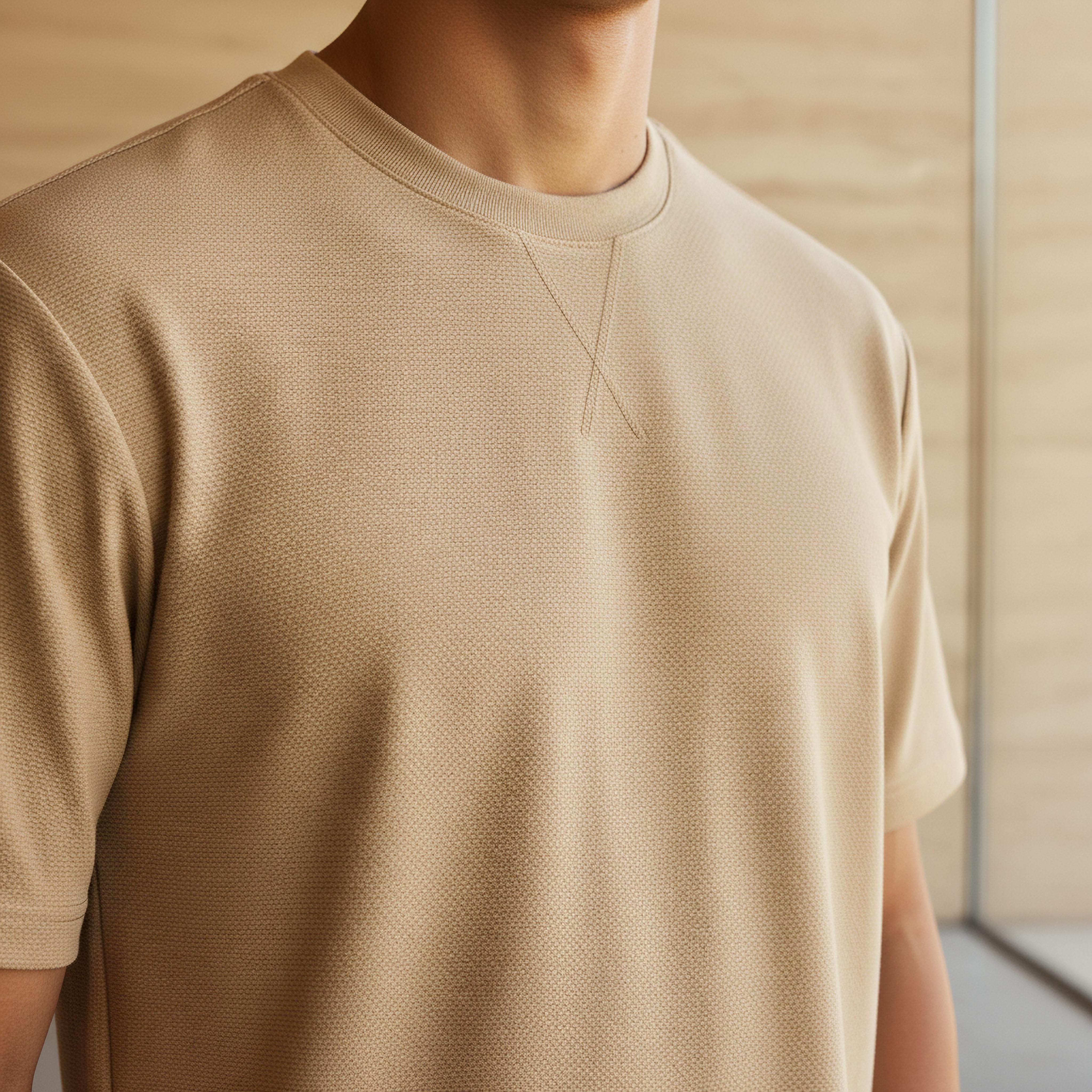 تيشيرت رجالي بارز الملمس بقصة مريحة وياقة ضيقة وأكمام قصيرة-men-clothing-tshirtsandpolos-tshirts-image-4