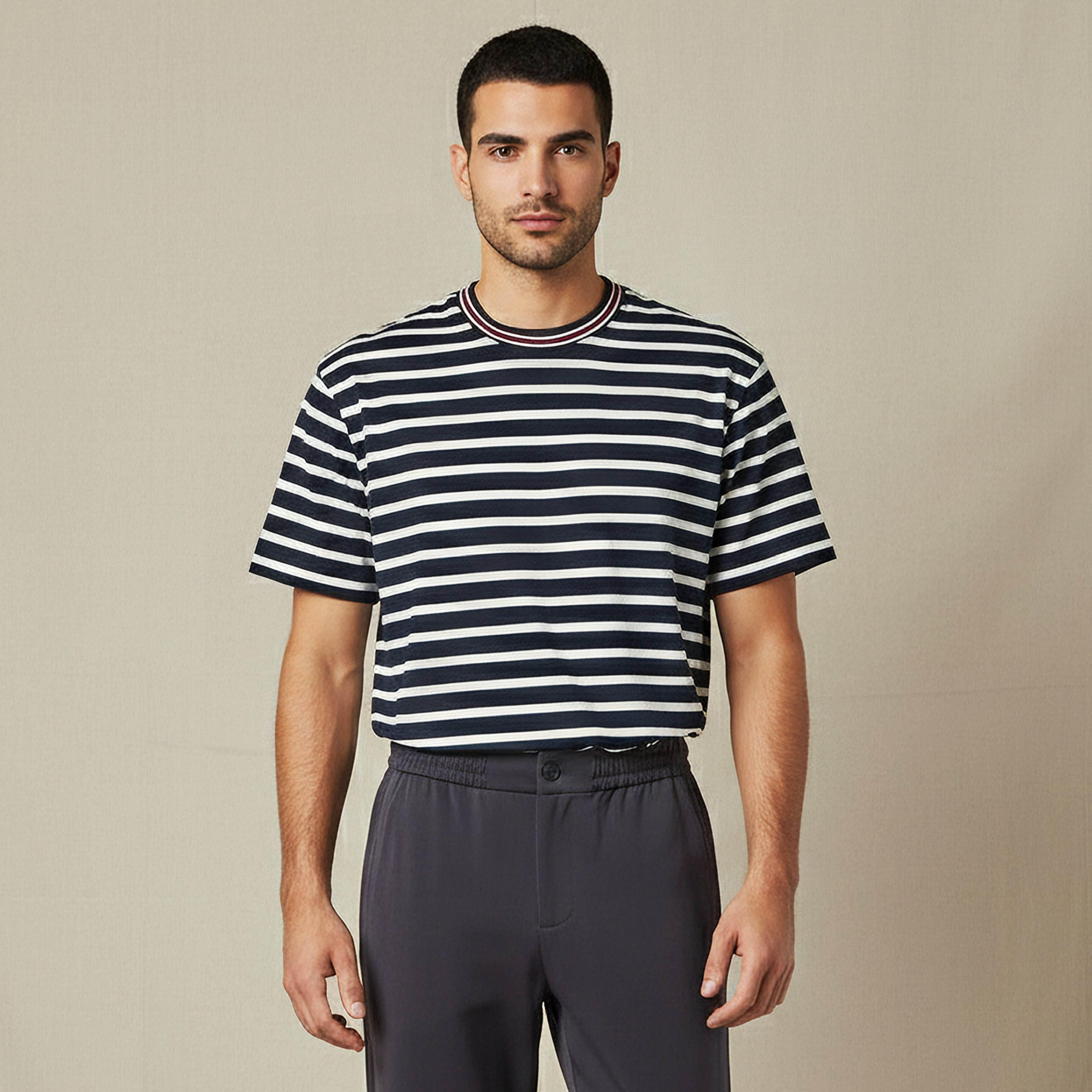 Men Regular Fit Crew Neck Short Sleeves Striped T-shirt-men-clothing-tshirtsandpolos-tshirts-image-1