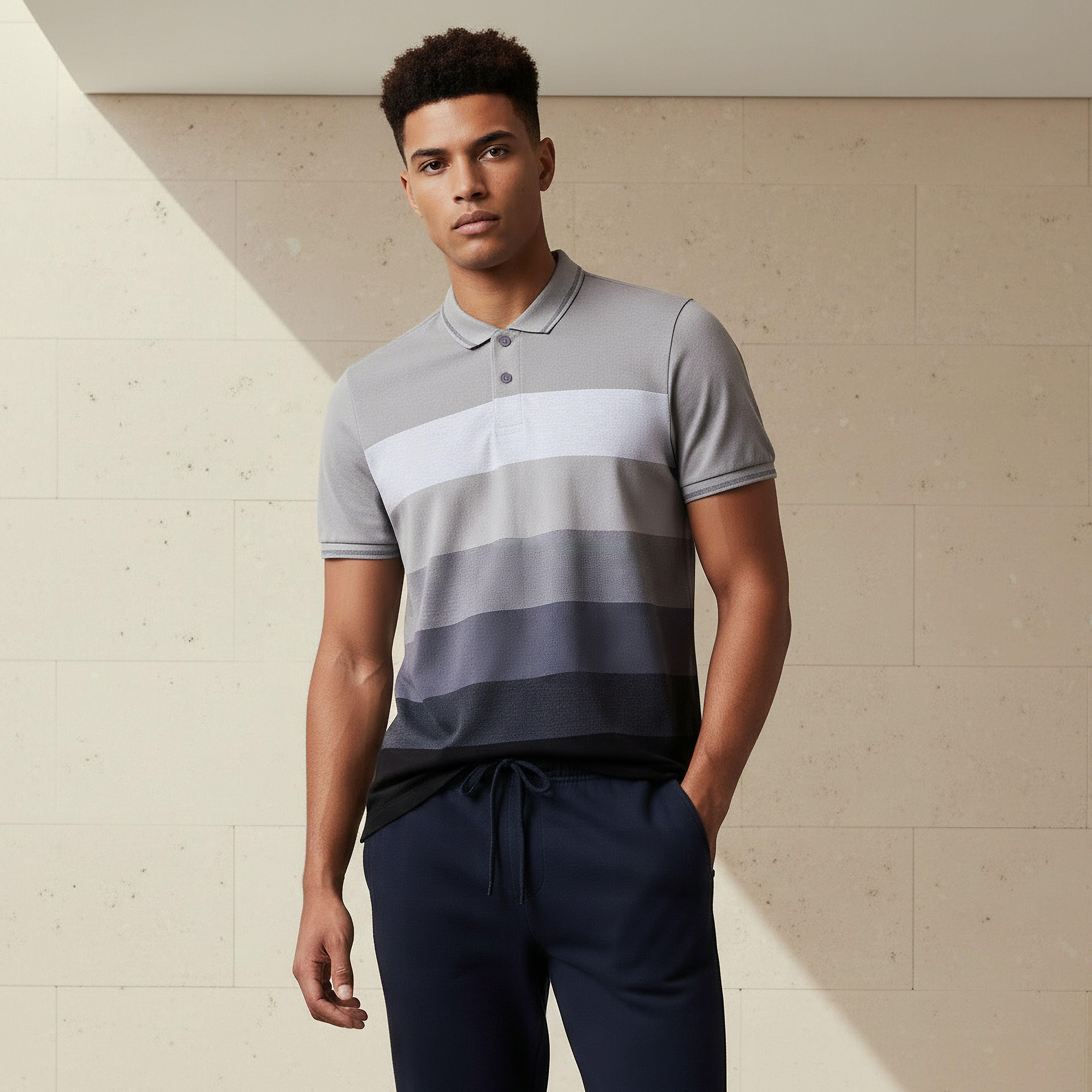 تيشيرت بولو بتفاصيل بيكيه وأكمام قصيرة للرجال-men-clothing-tshirtsandpolos-polos-image-1