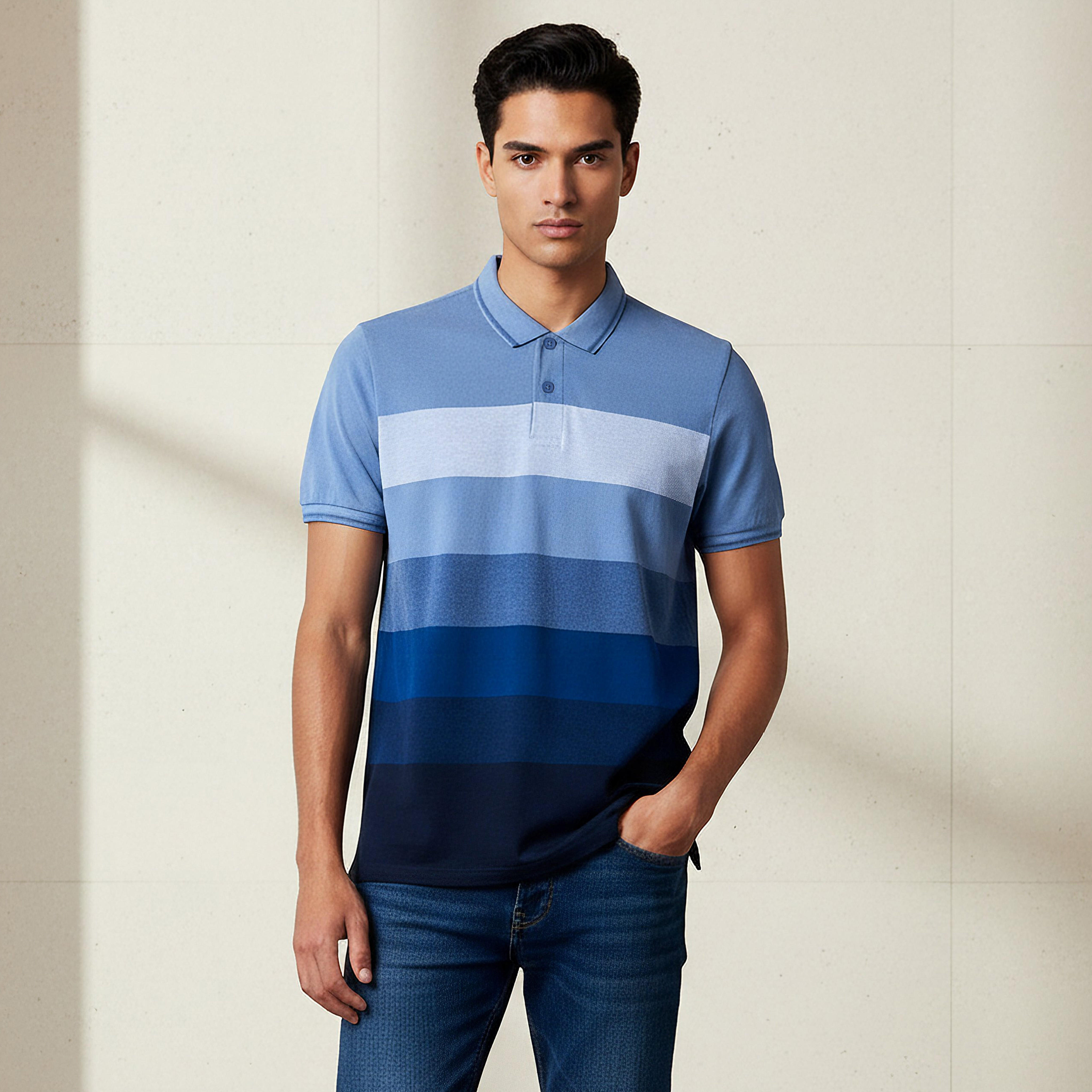 Men Short Sleeves Striped Pique Detail Polo T-shirt-men-clothing-tshirtsandpolos-polos-image-1