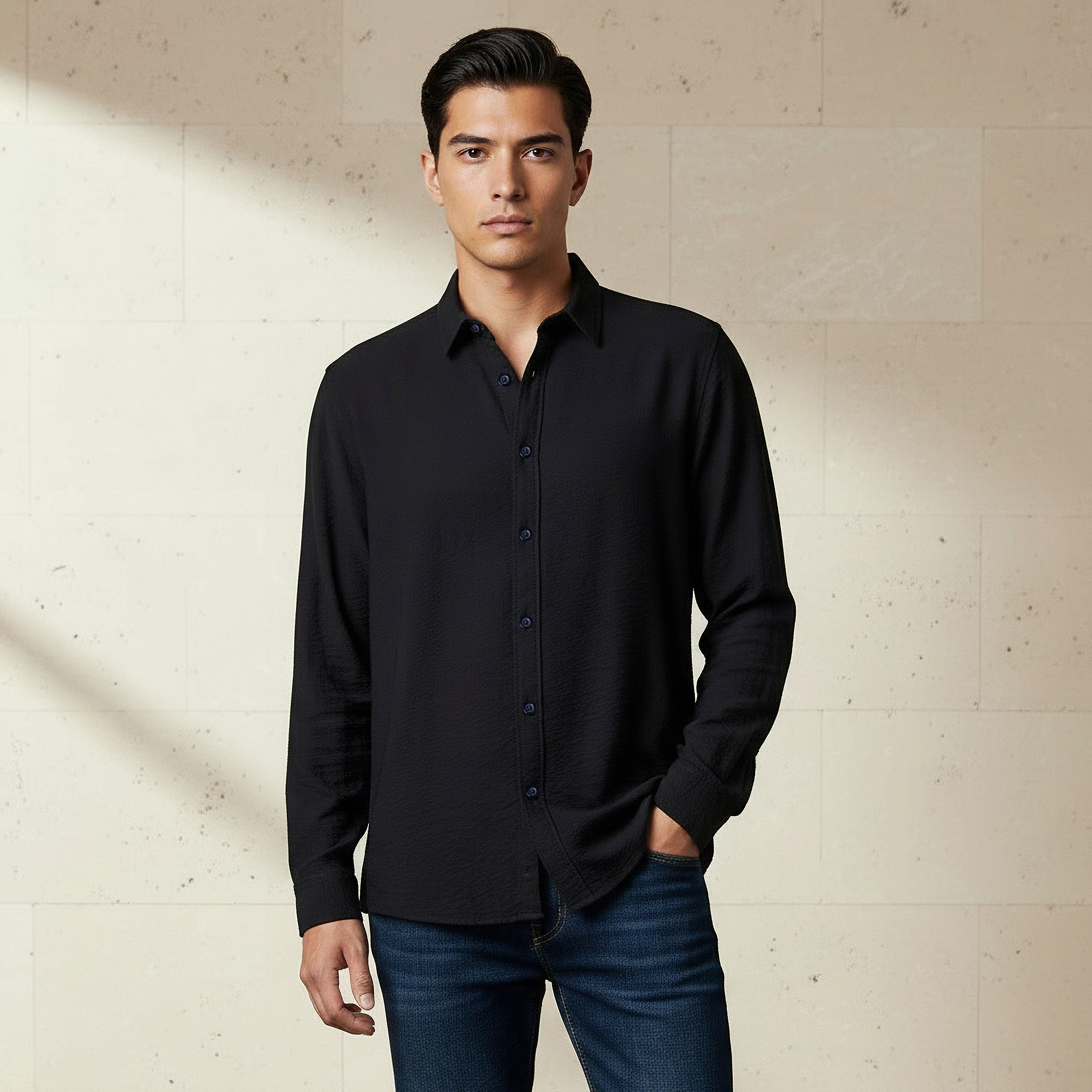 قميص بقصة عادية وياقة وأكمام طويلة للرجال-men-clothing-shirts-image-5