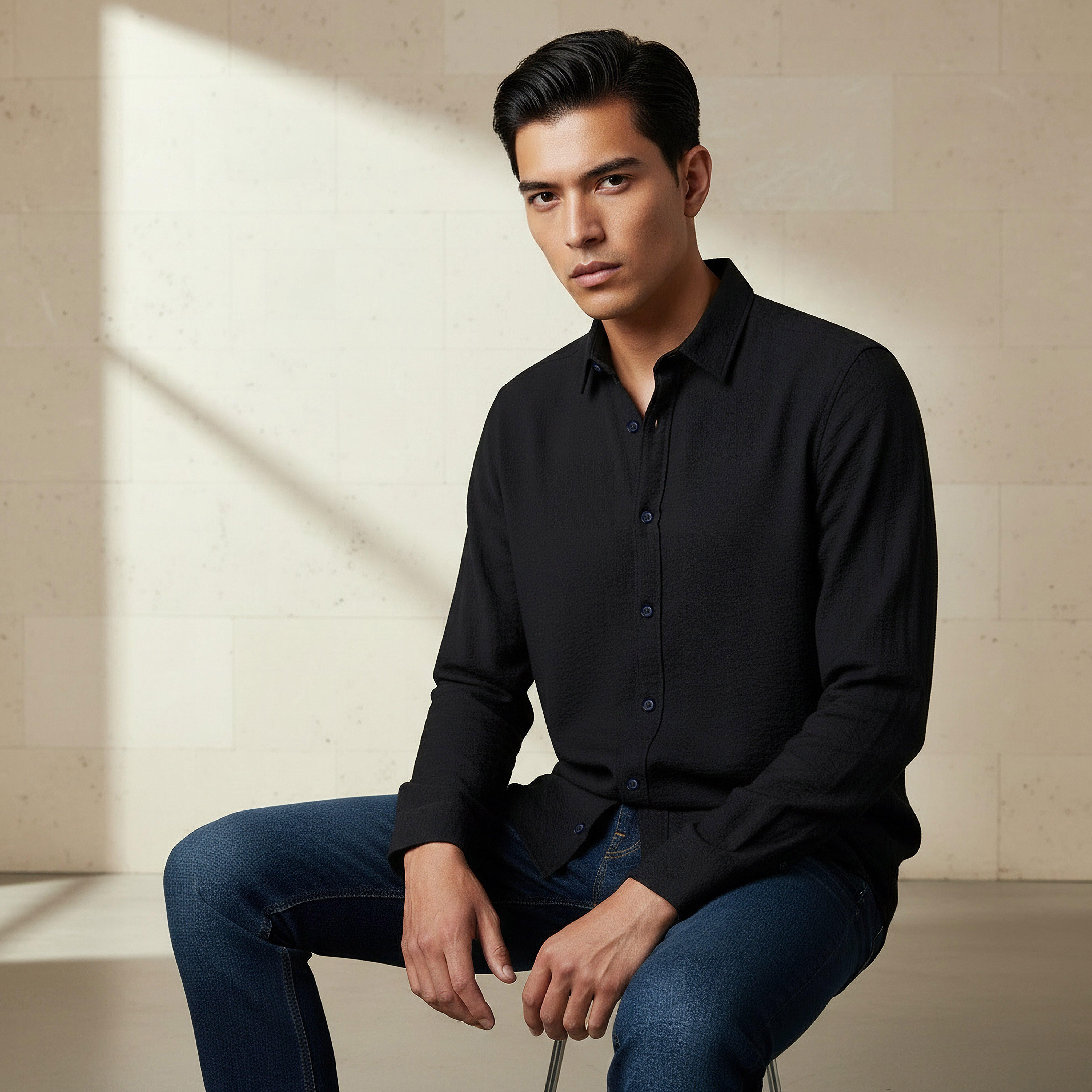 قميص بقصة عادية وياقة وأكمام طويلة للرجال-men-clothing-shirts-image-1