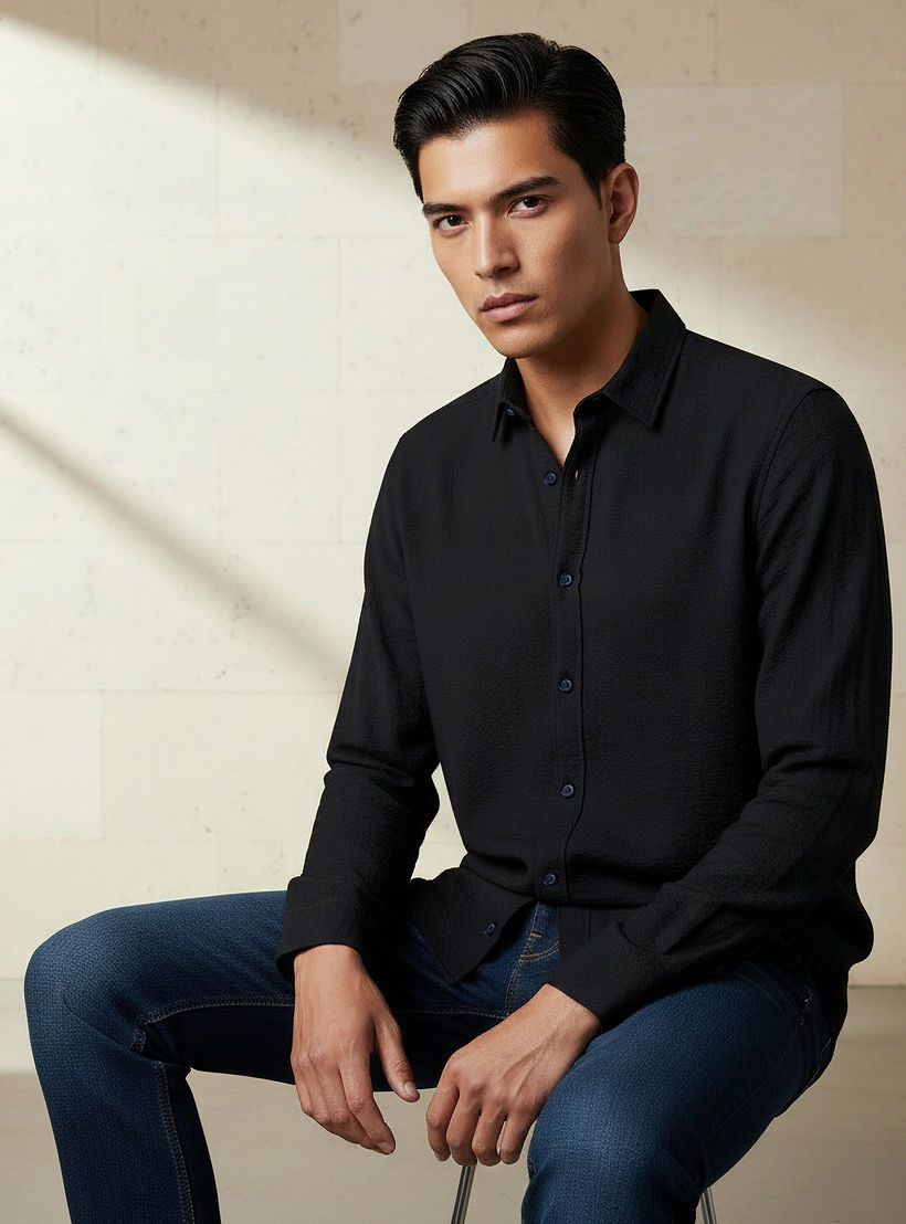 قميص بقصة عادية وياقة وأكمام طويلة للرجال-men-clothing-shirts-image-1