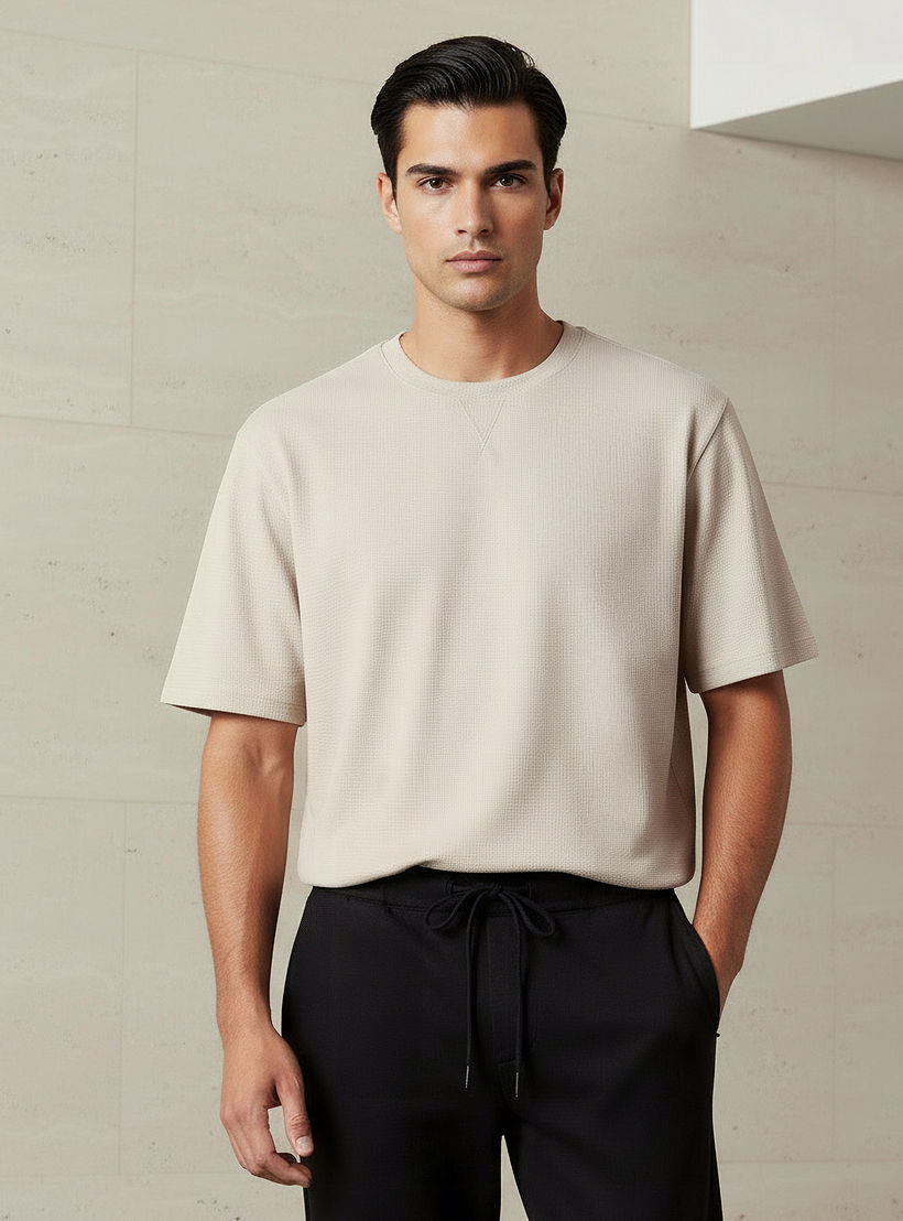 Men Relaxed Fit Crew Neck Short Sleeve Textured T-shirt-men-clothing-tshirtsandpolos-tshirts-image-1