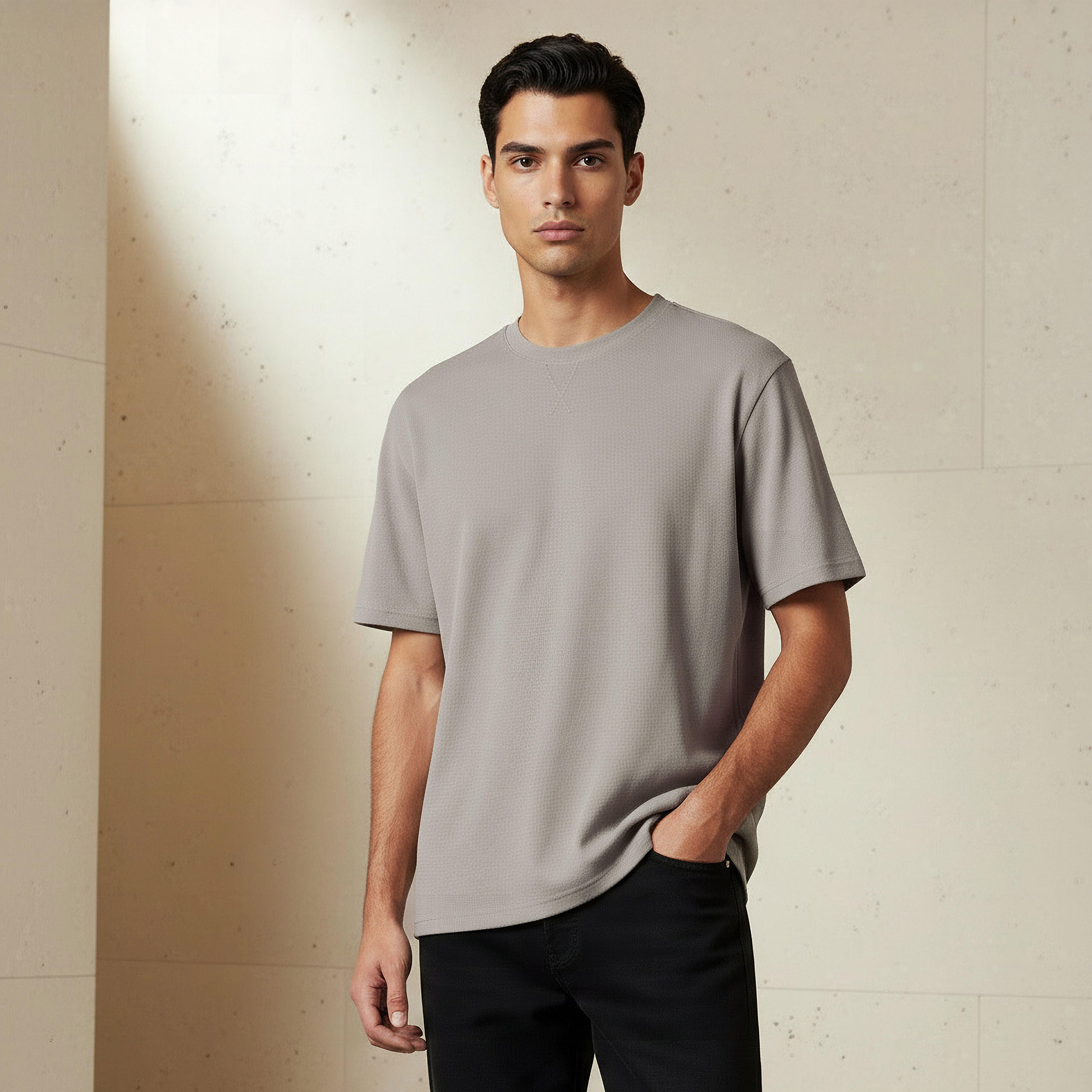 Men Relaxed Fit Crew Neck Short Sleeve Textured T-shirt-men-clothing-tshirtsandpolos-tshirts-image-1