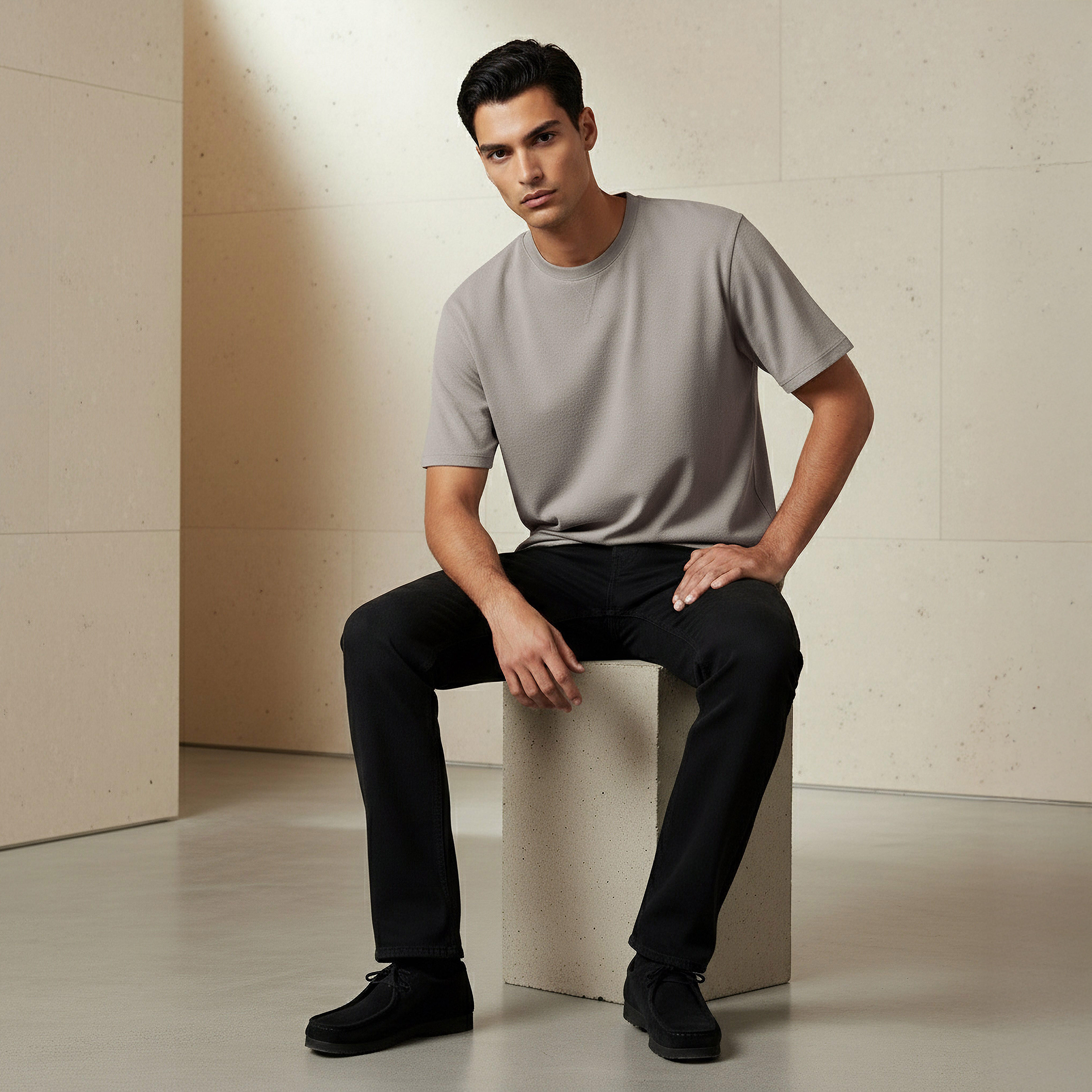 Men Relaxed Fit Crew Neck Short Sleeve Textured T-shirt-men-clothing-tshirtsandpolos-tshirts-image-2