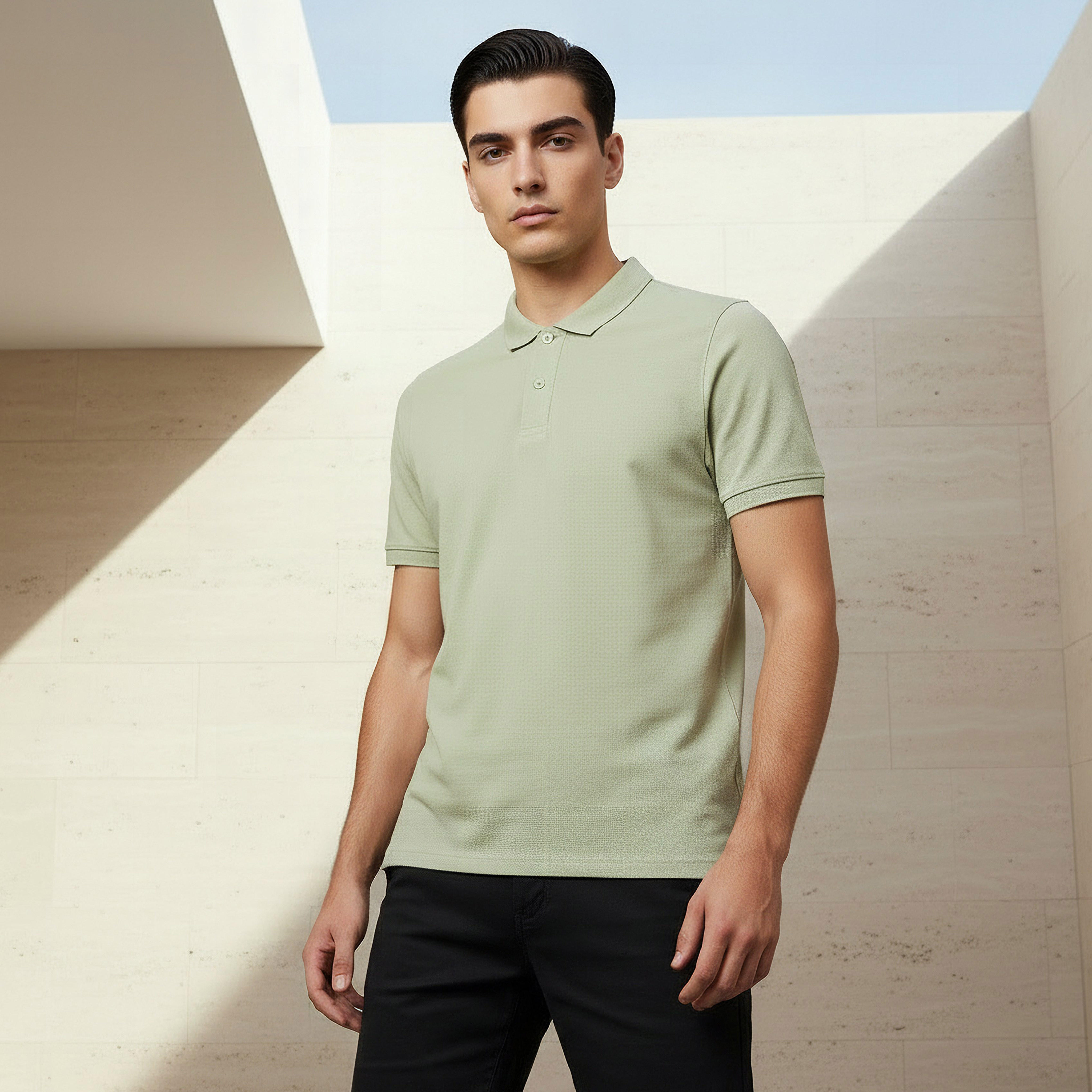 Men Short Sleeve Textured Polo T-shirt-men-clothing-tshirtsandpolos-polos-image-1
