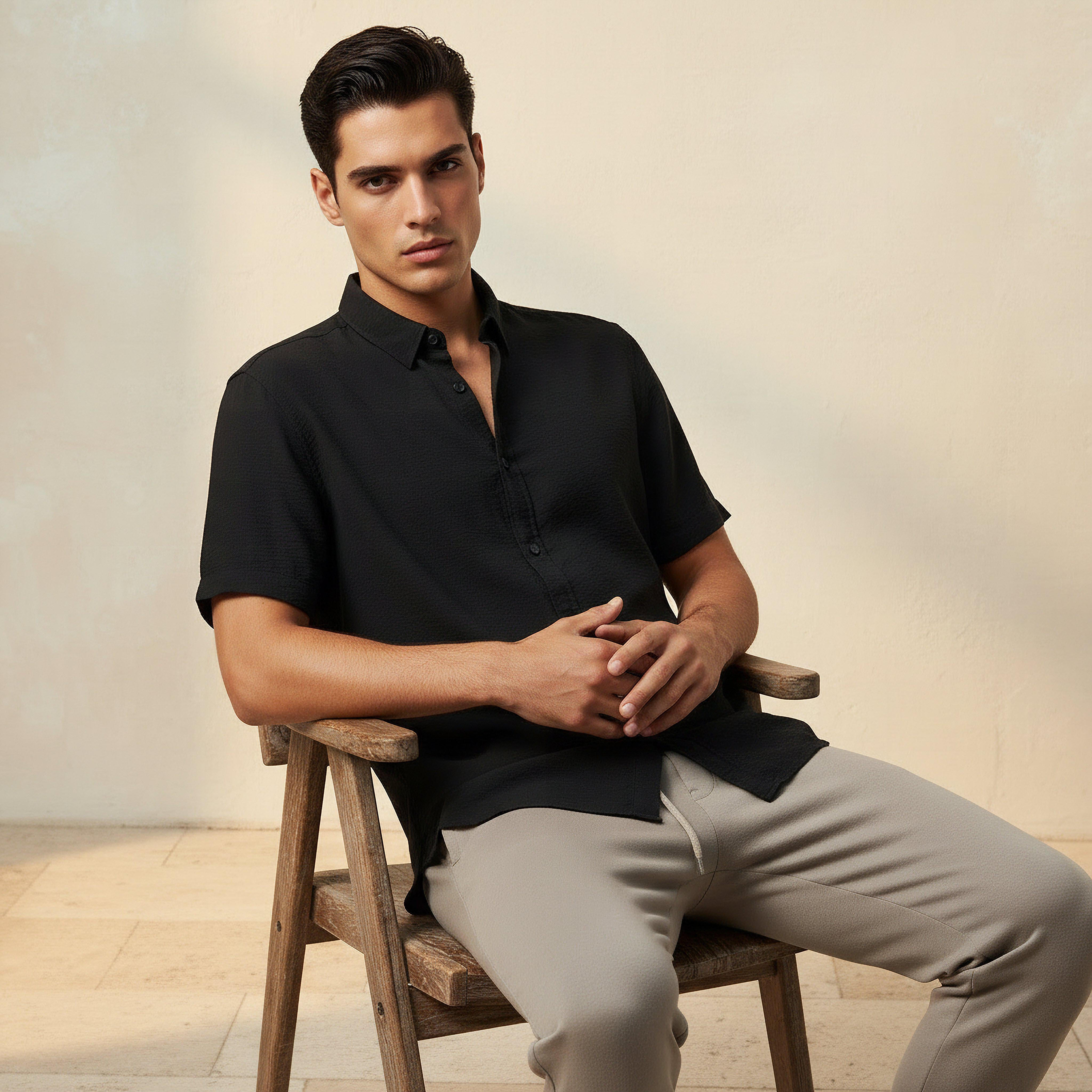 Men Regular Fit Collared Short Sleeve Shirt-men-clothing-shirts-image-1