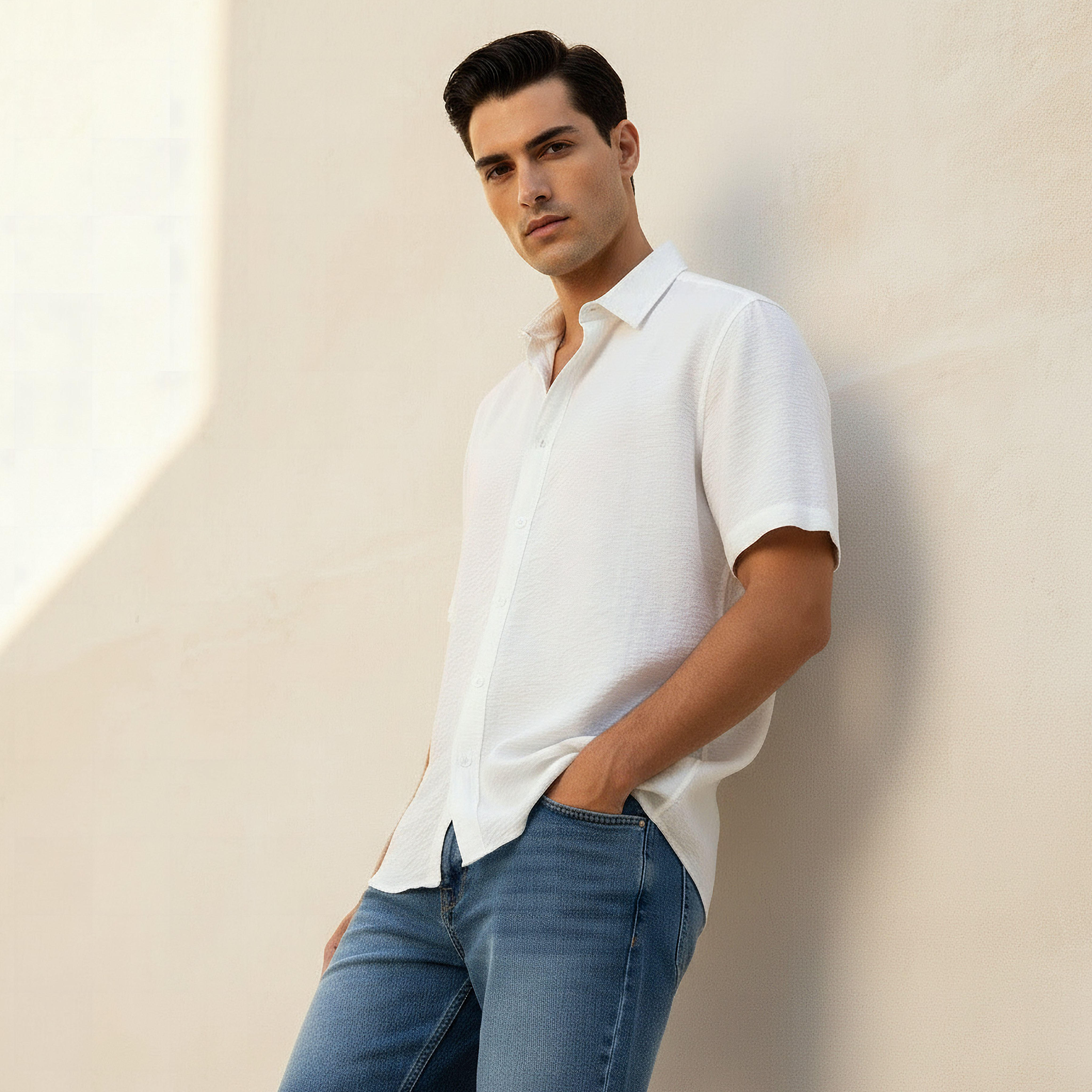 قميص رجالي بياقة وقصة عادية وأكمام قصيرة-men-clothing-shirts-image-1