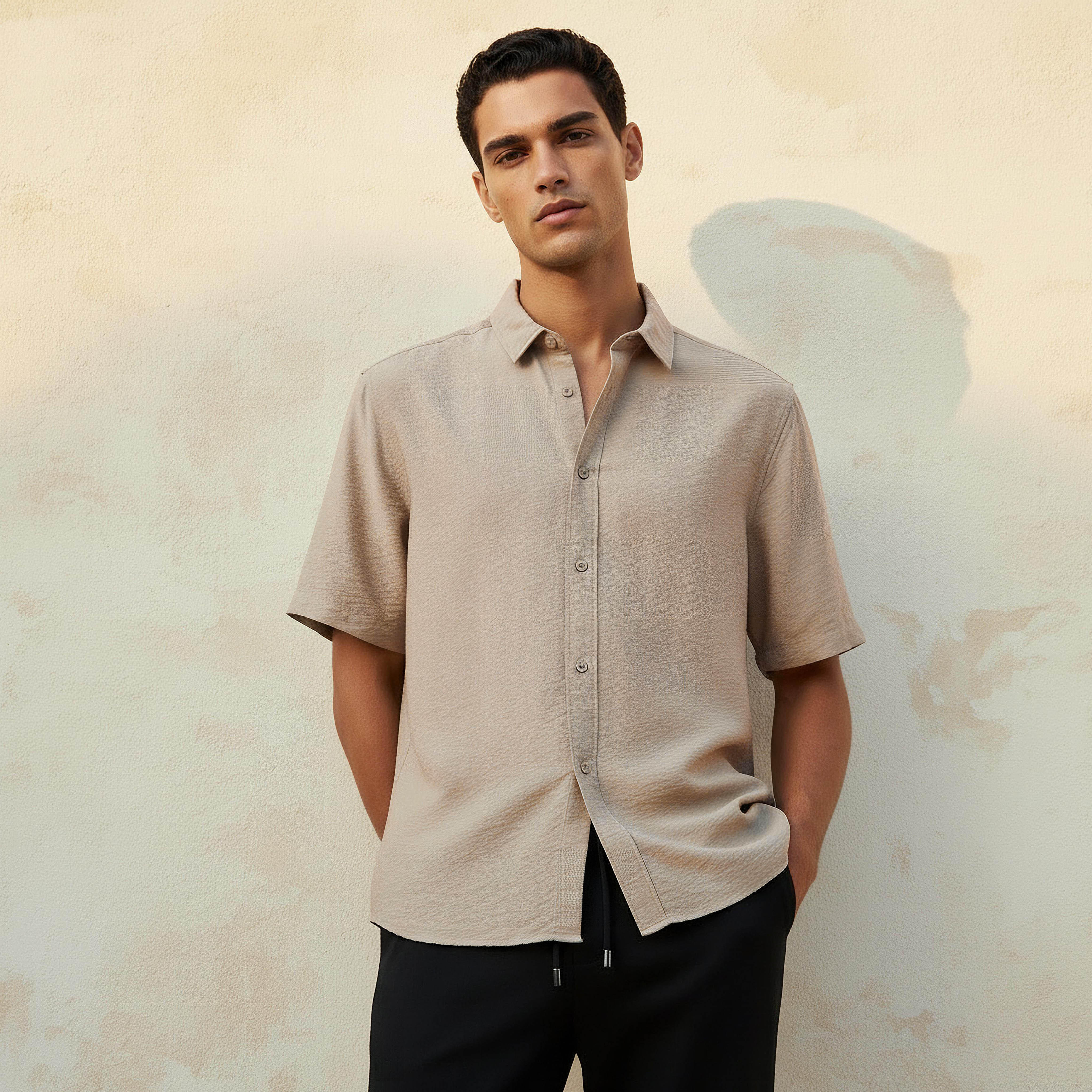 Men Regular Fit Collared Short Sleeve Shirt-men-clothing-shirts-image-1