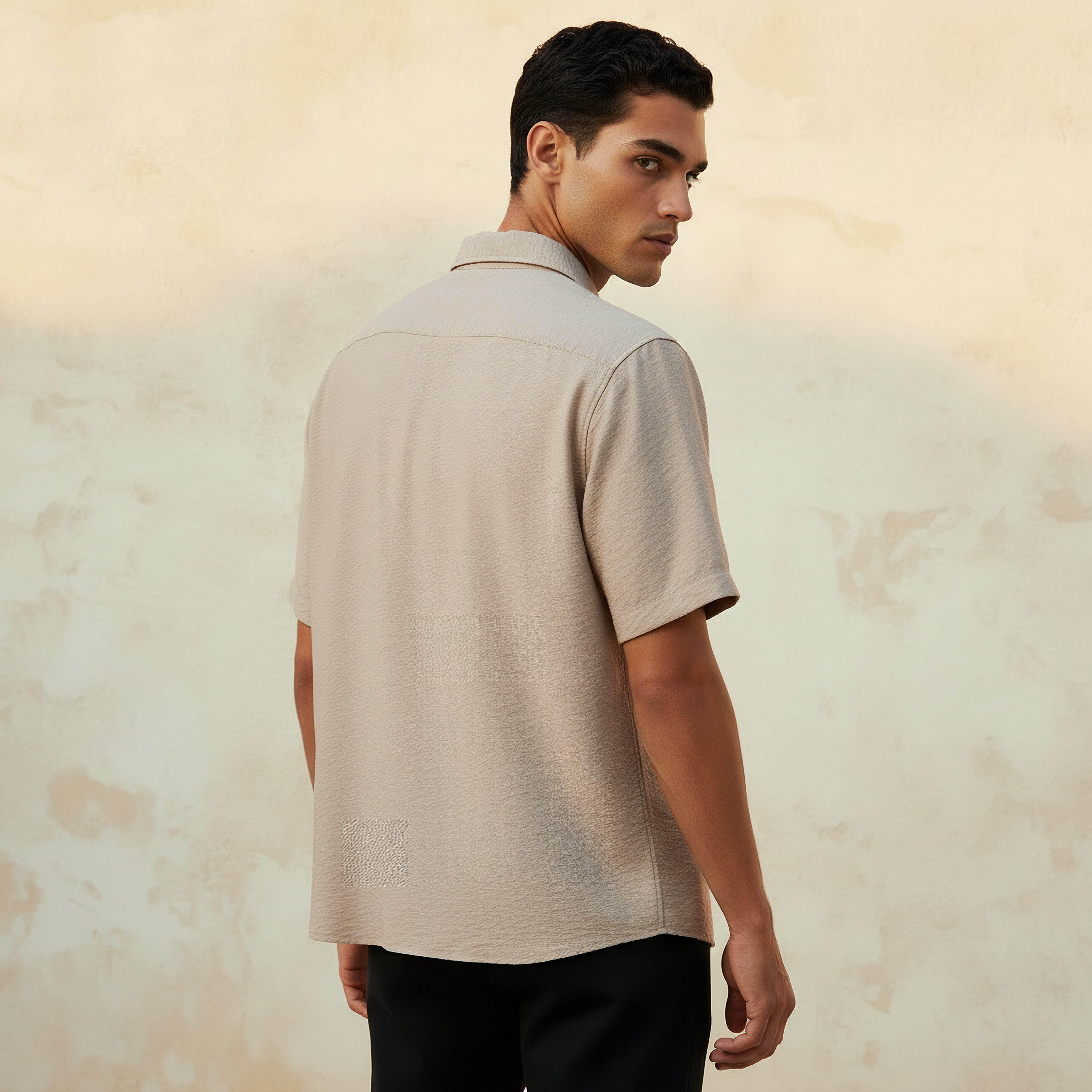 Men Regular Fit Collared Short Sleeve Shirt-men-clothing-shirts-image-4