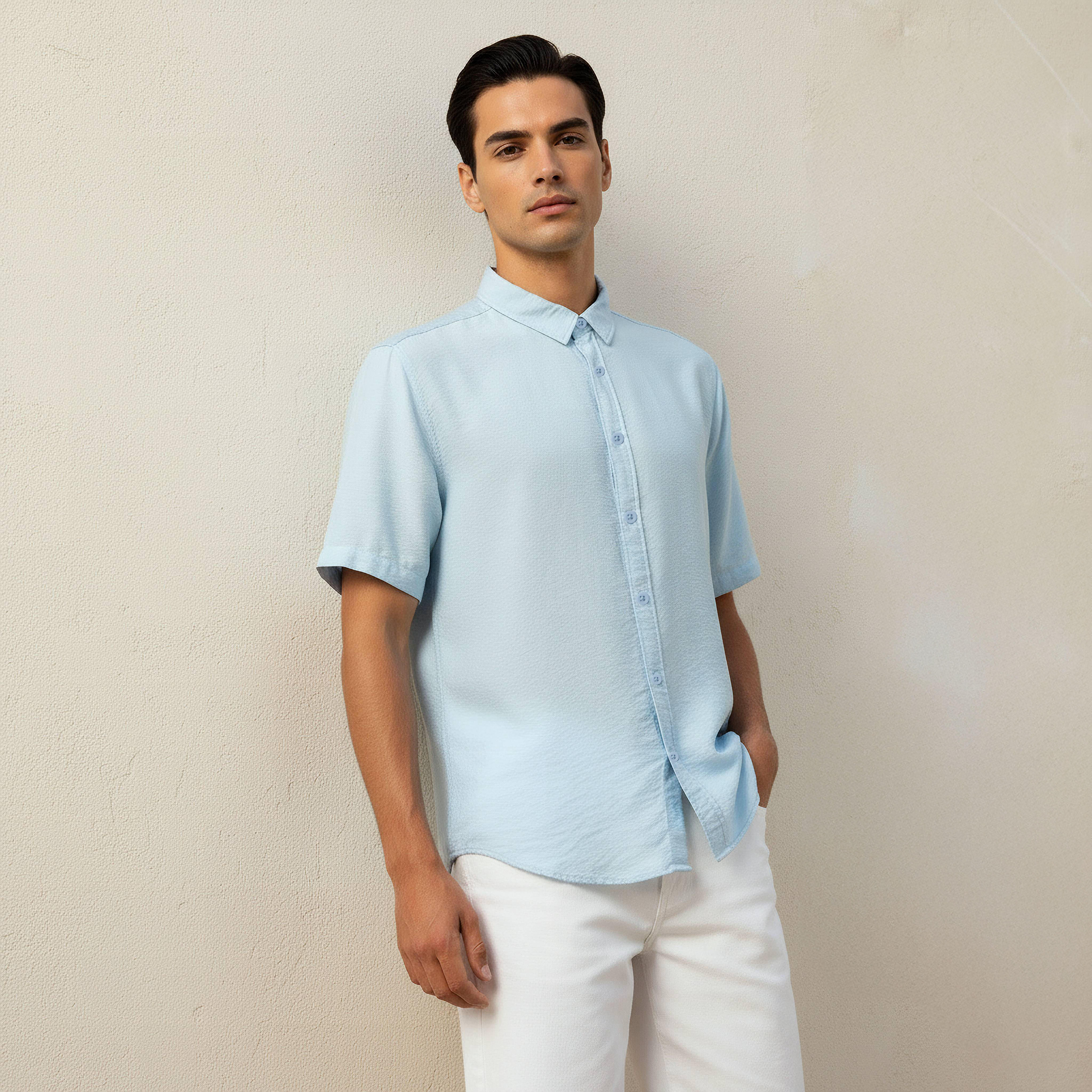 Men Regular Fit Collared Short Sleeve Shirt-men-clothing-shirts-image-1
