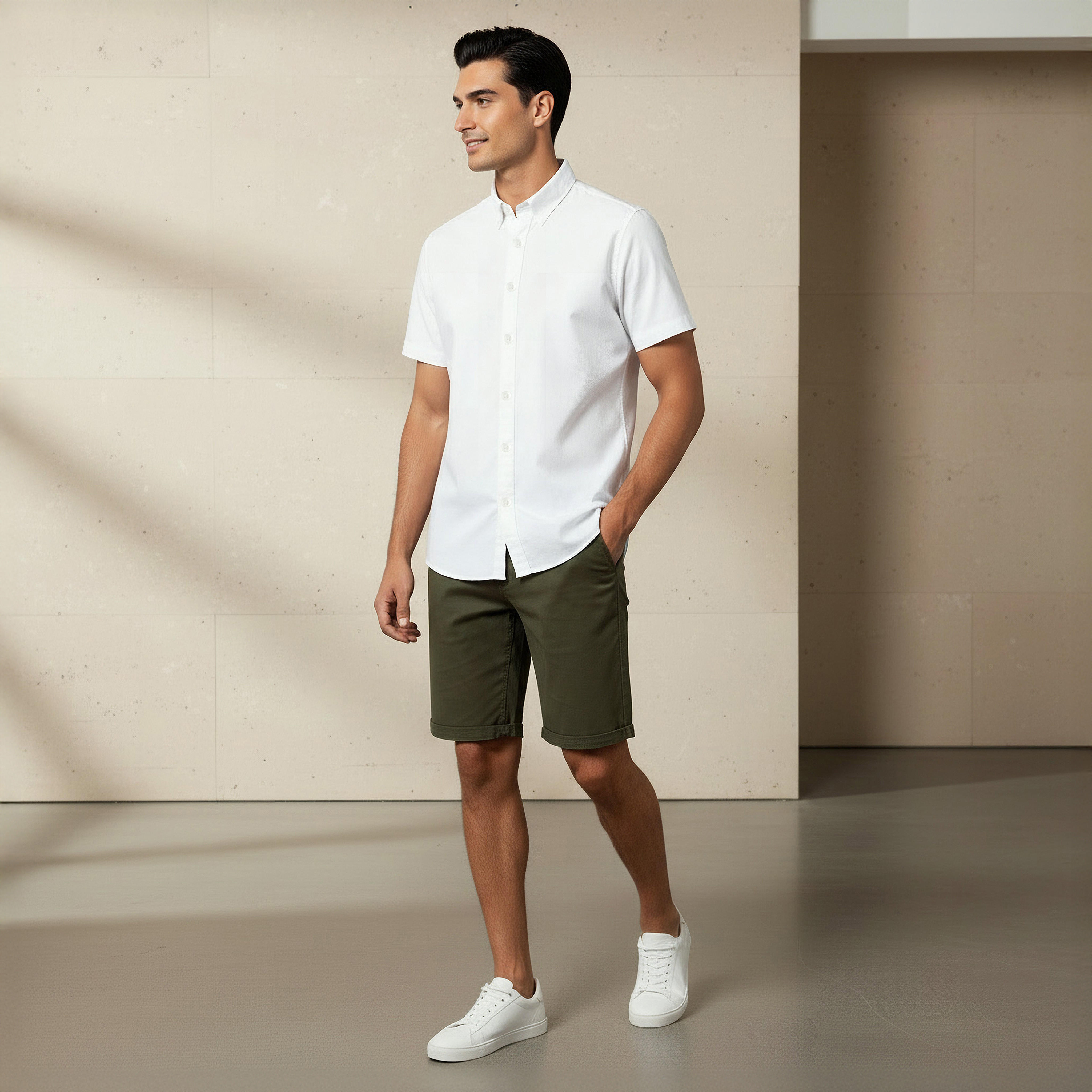 Men Regular Fit Button-Down Collar Short Sleeve Shirt-men-clothing-shirts-image-2