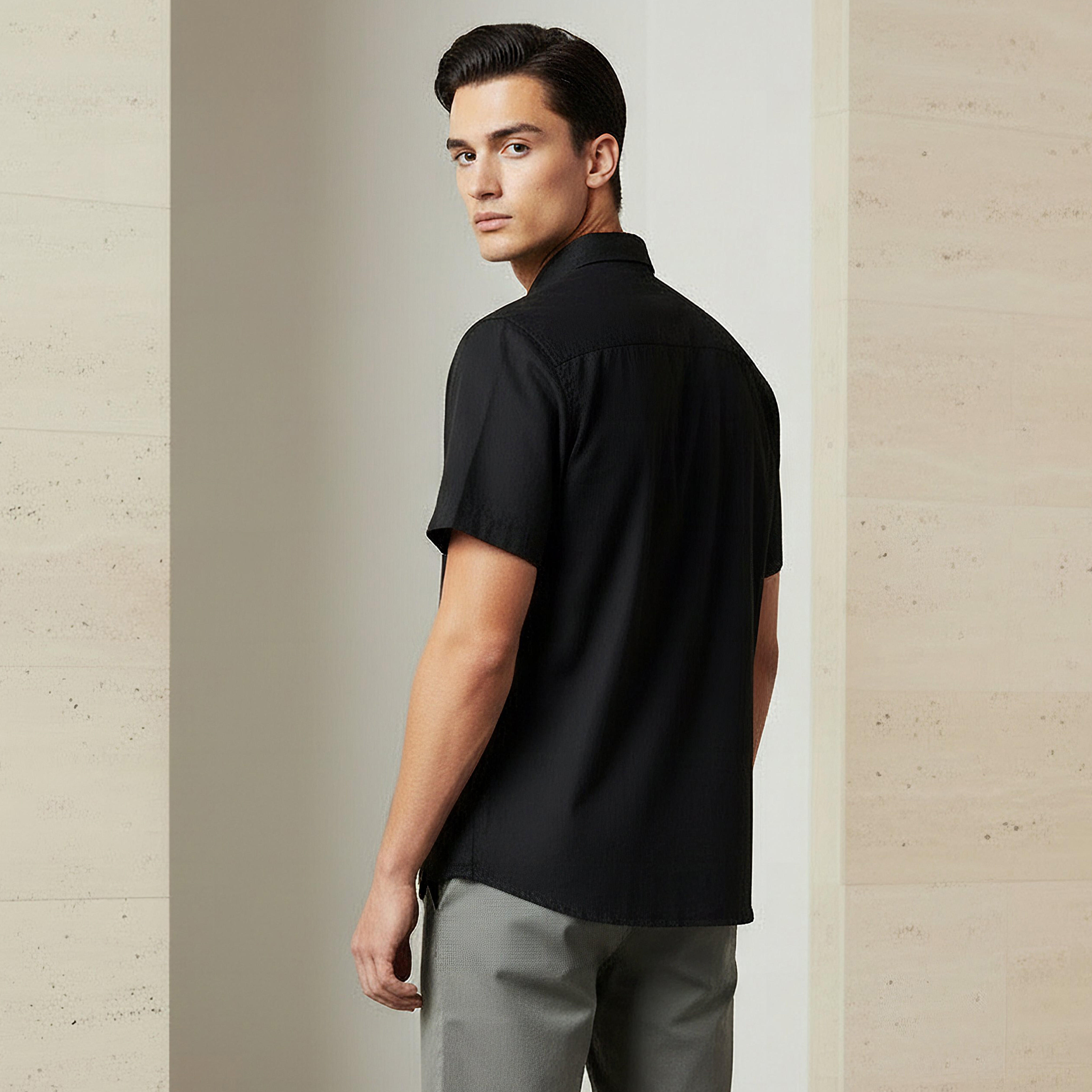 Men Regular Fit Button-Down Collar Short Sleeve Shirt-men-clothing-shirts-image-3
