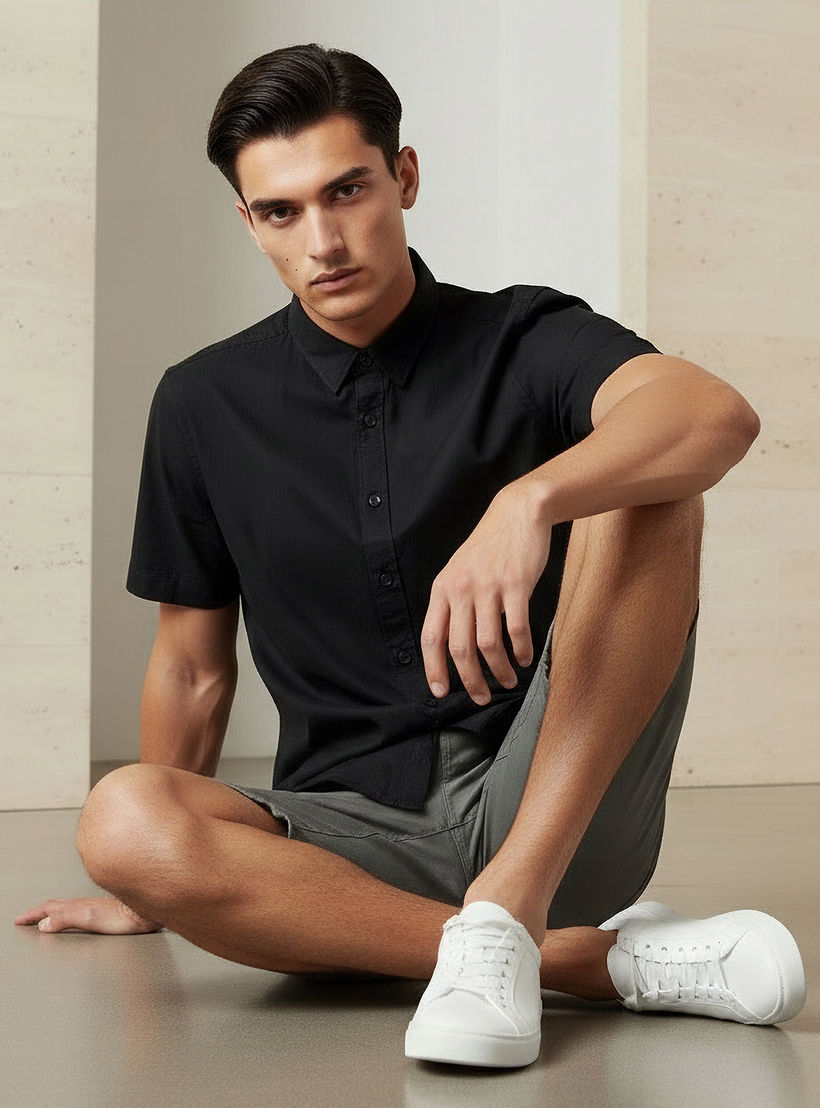 Men Regular Fit Button-Down Collar Short Sleeve Shirt-men-clothing-shirts-image-5