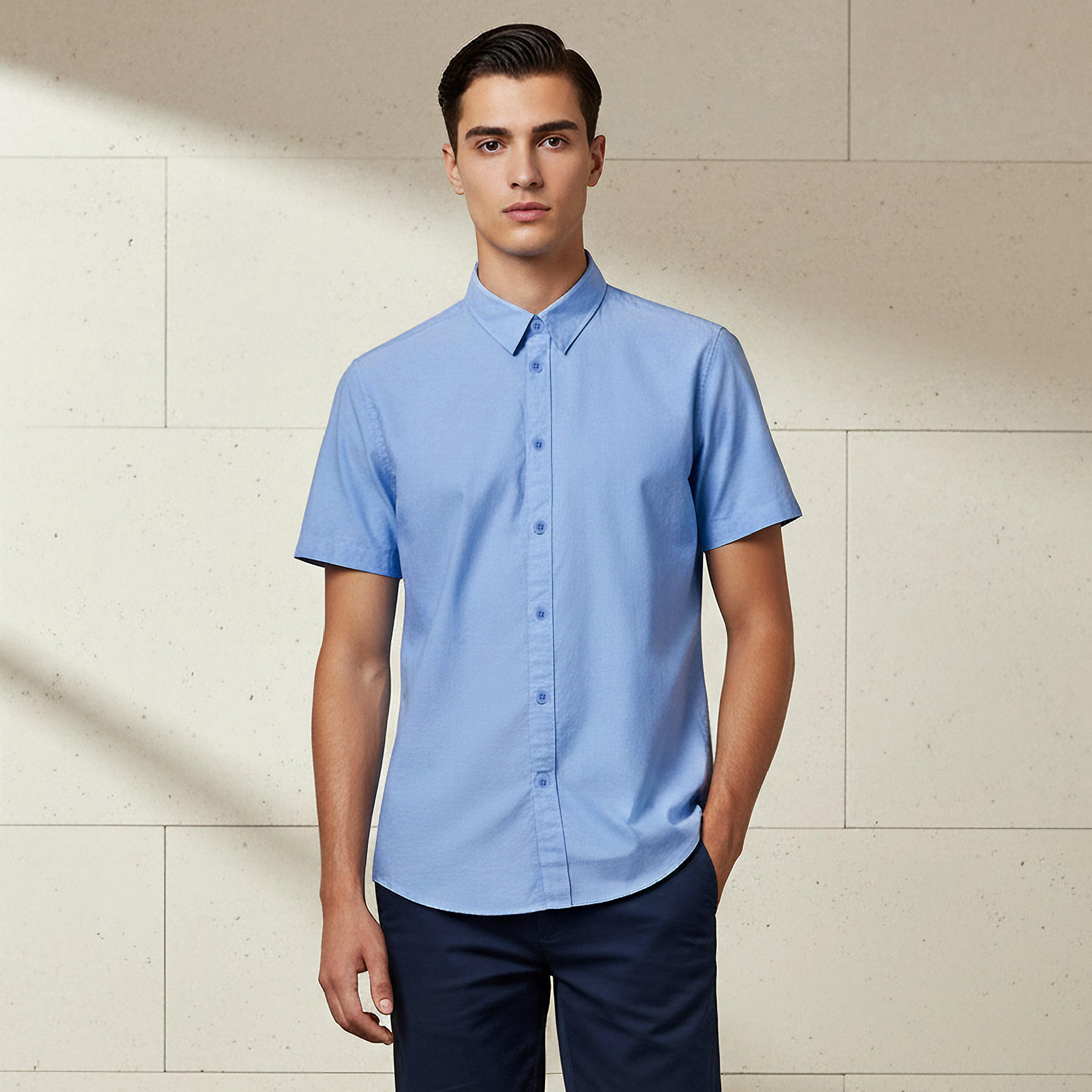 Men Regular Fit Button-Down Collar Short Sleeve Shirt-men-clothing-shirts-image-1