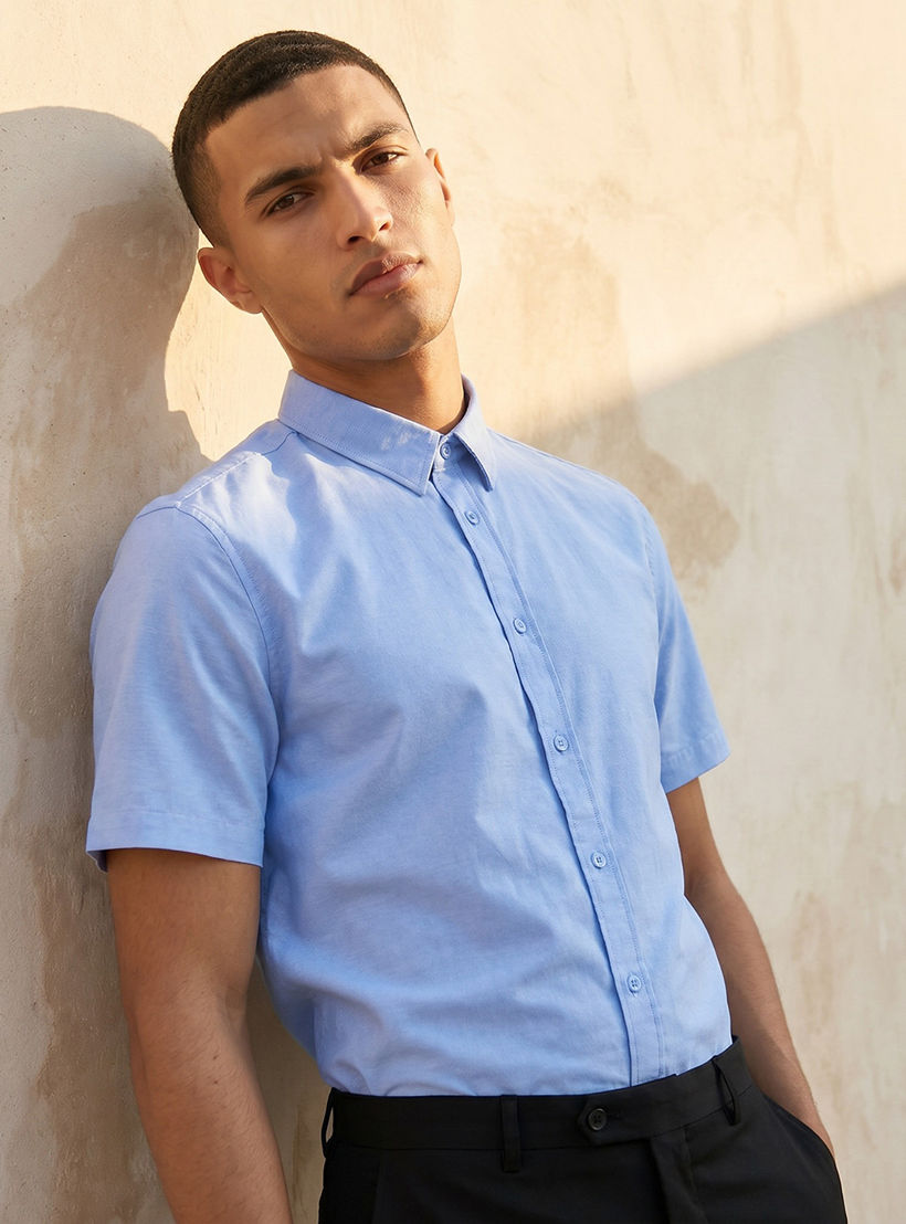 Men Regular Fit Button-Down Collar Short Sleeve Shirt-men-clothing-shirts-image-1