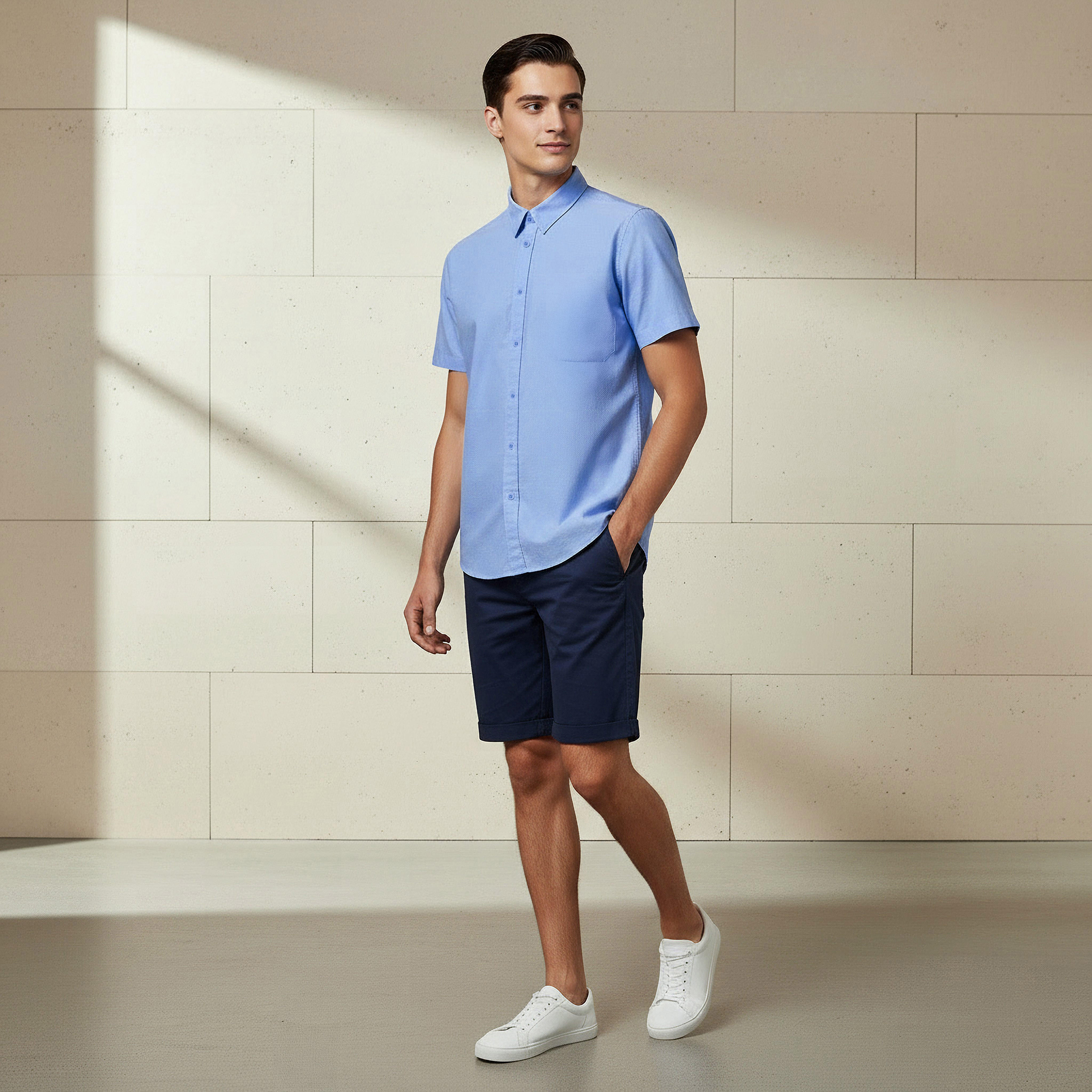 Men Regular Fit Button-Down Collar Short Sleeve Shirt-men-clothing-shirts-image-3
