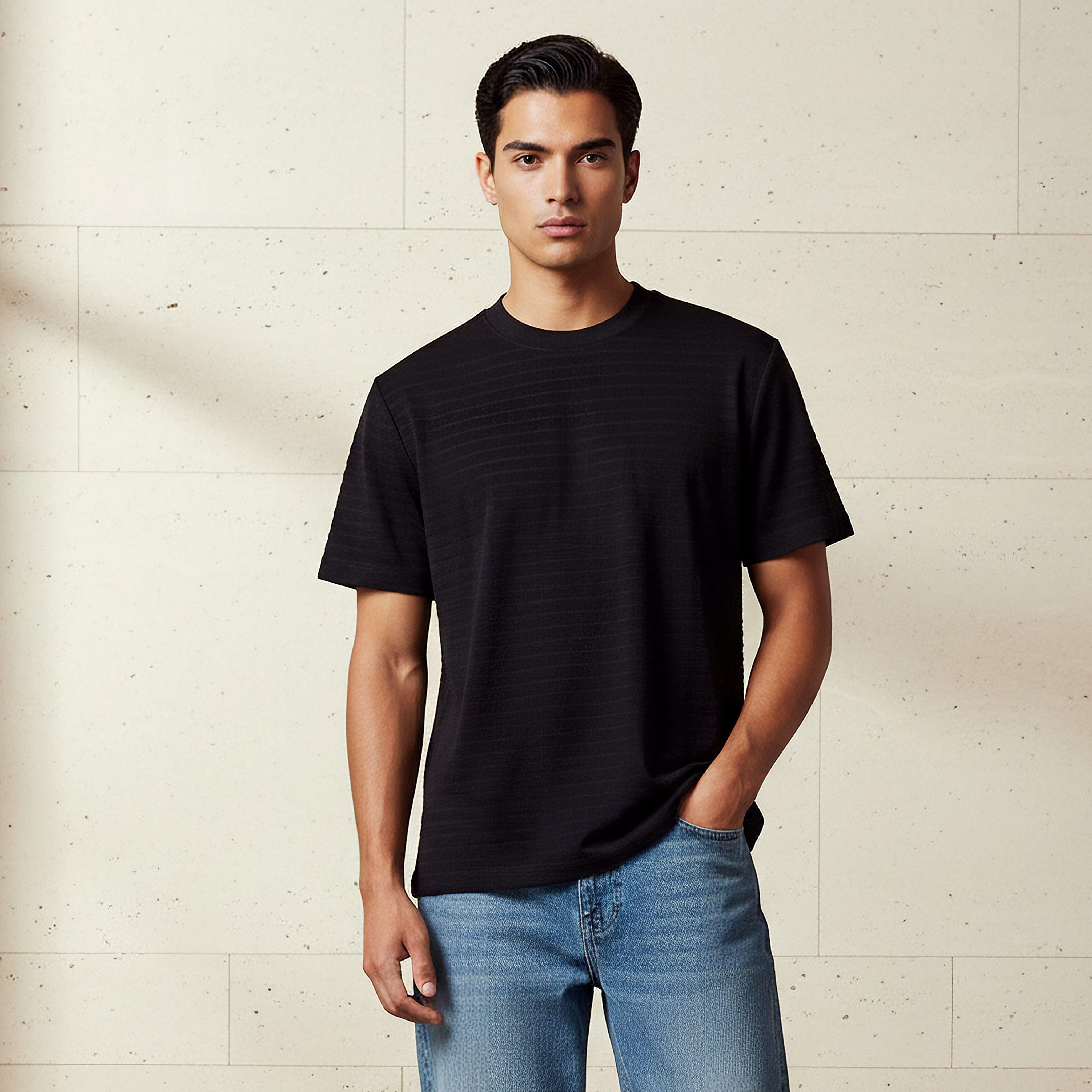 Men Regular Fit Crew Neck Short Sleeve Textured T-shirt-men-clothing-tshirtsandpolos-tshirts-image-1