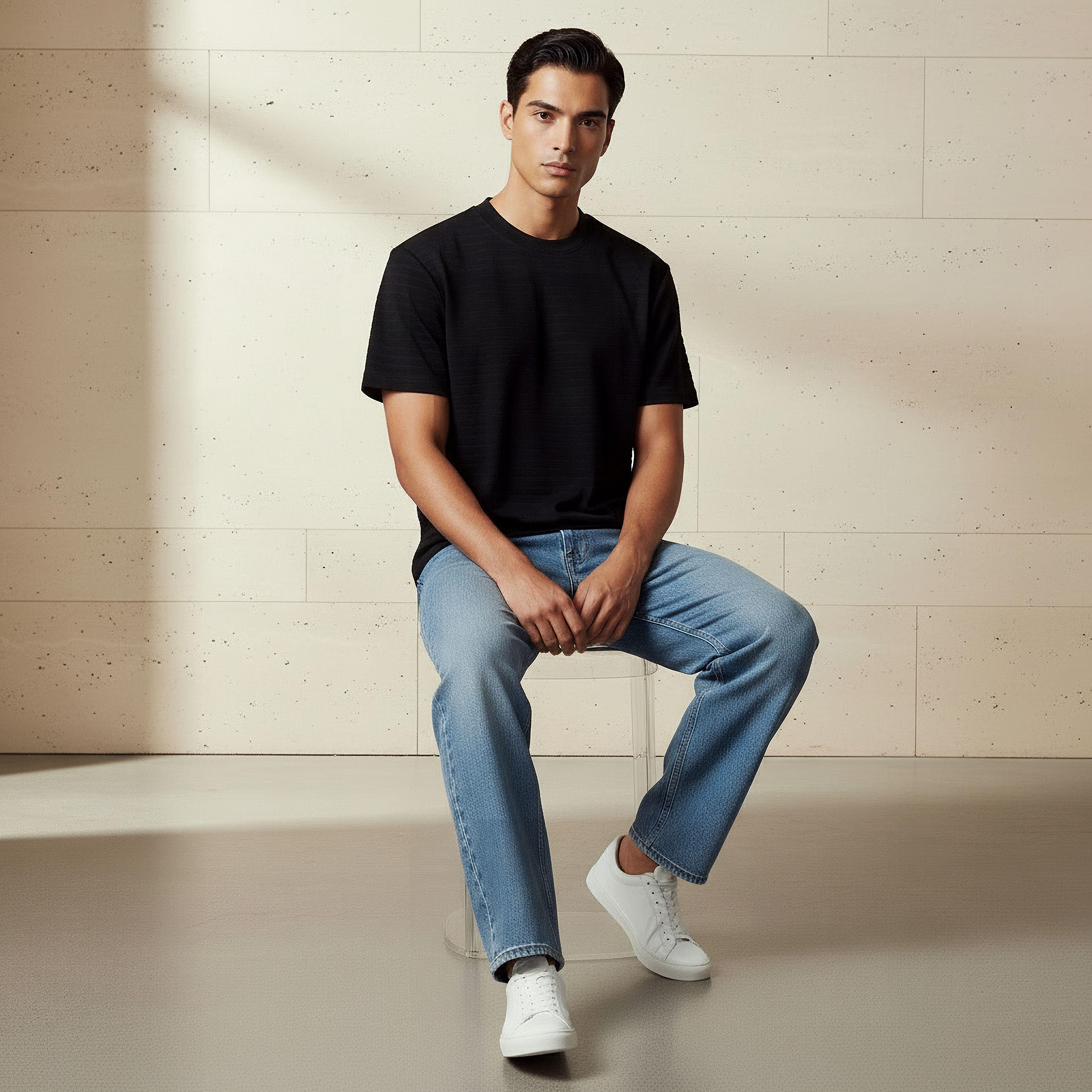 Men Regular Fit Crew Neck Short Sleeve Textured T-shirt-men-clothing-tshirtsandpolos-tshirts-image-2