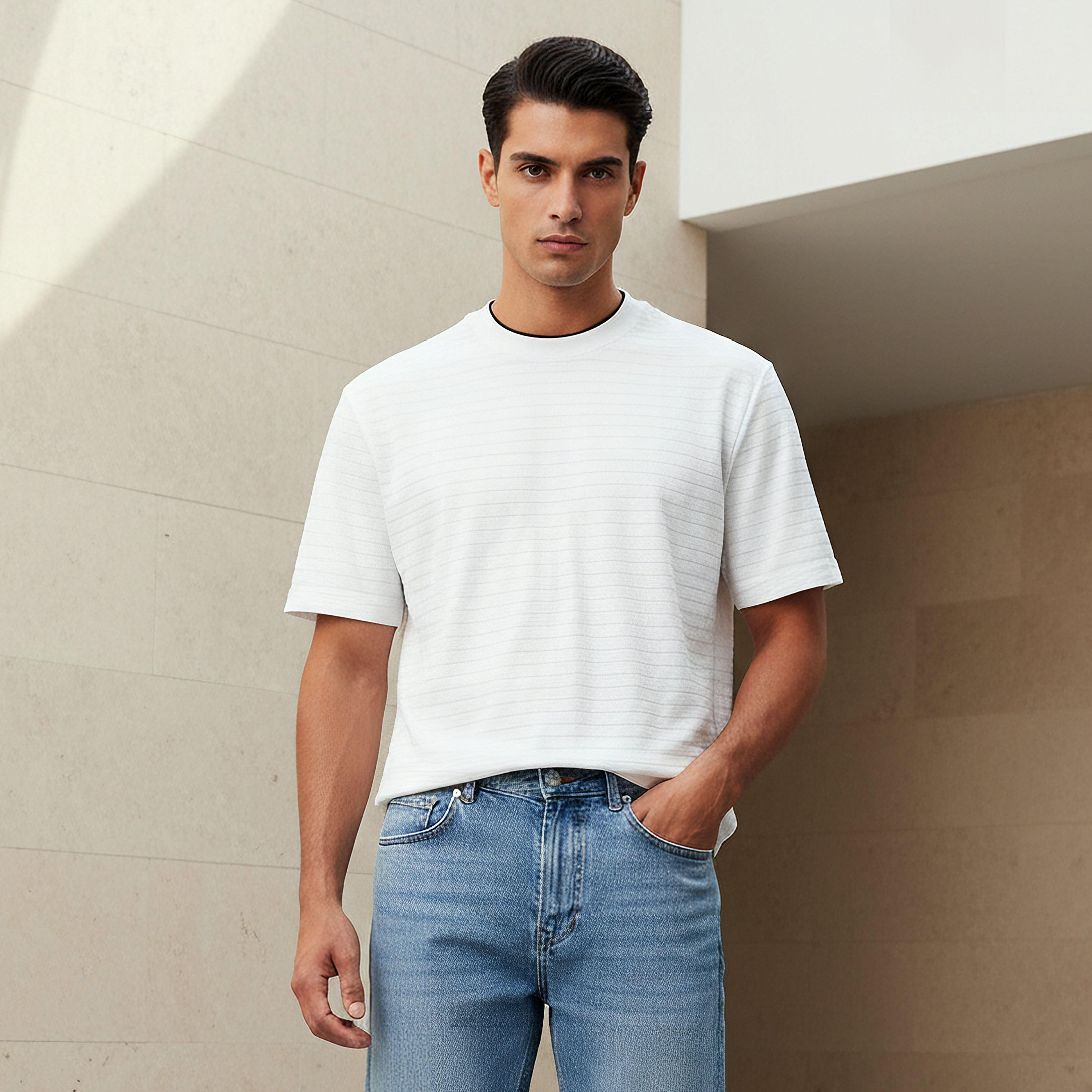 Men Regular Fit Crew Neck Short Sleeve Textured T-shirt-men-clothing-tshirtsandpolos-tshirts-image-1