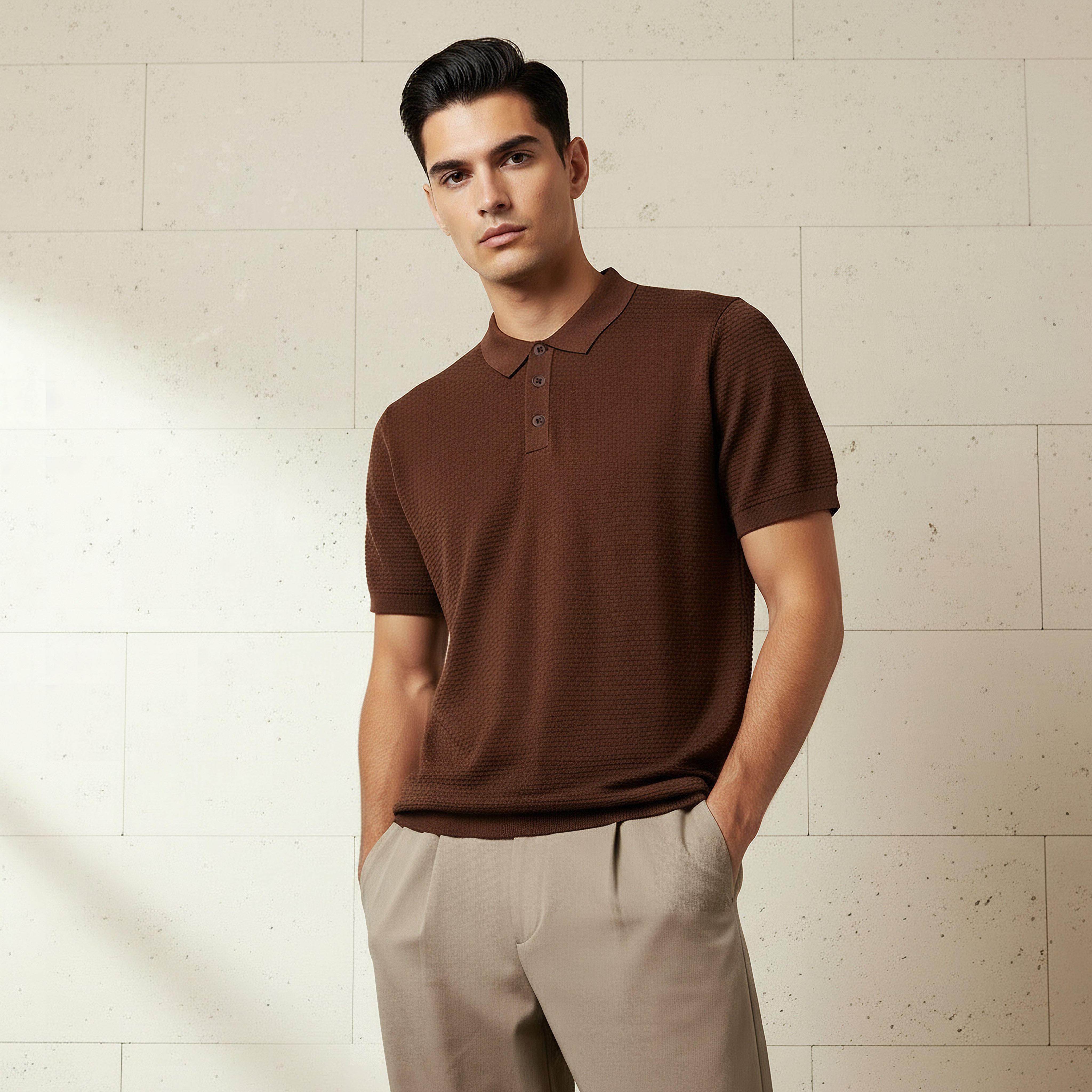 تيشيرت بولو بارز الملمس بأكمام قصيرة للرجال-men-clothing-tshirtsandpolos-polos-image-1