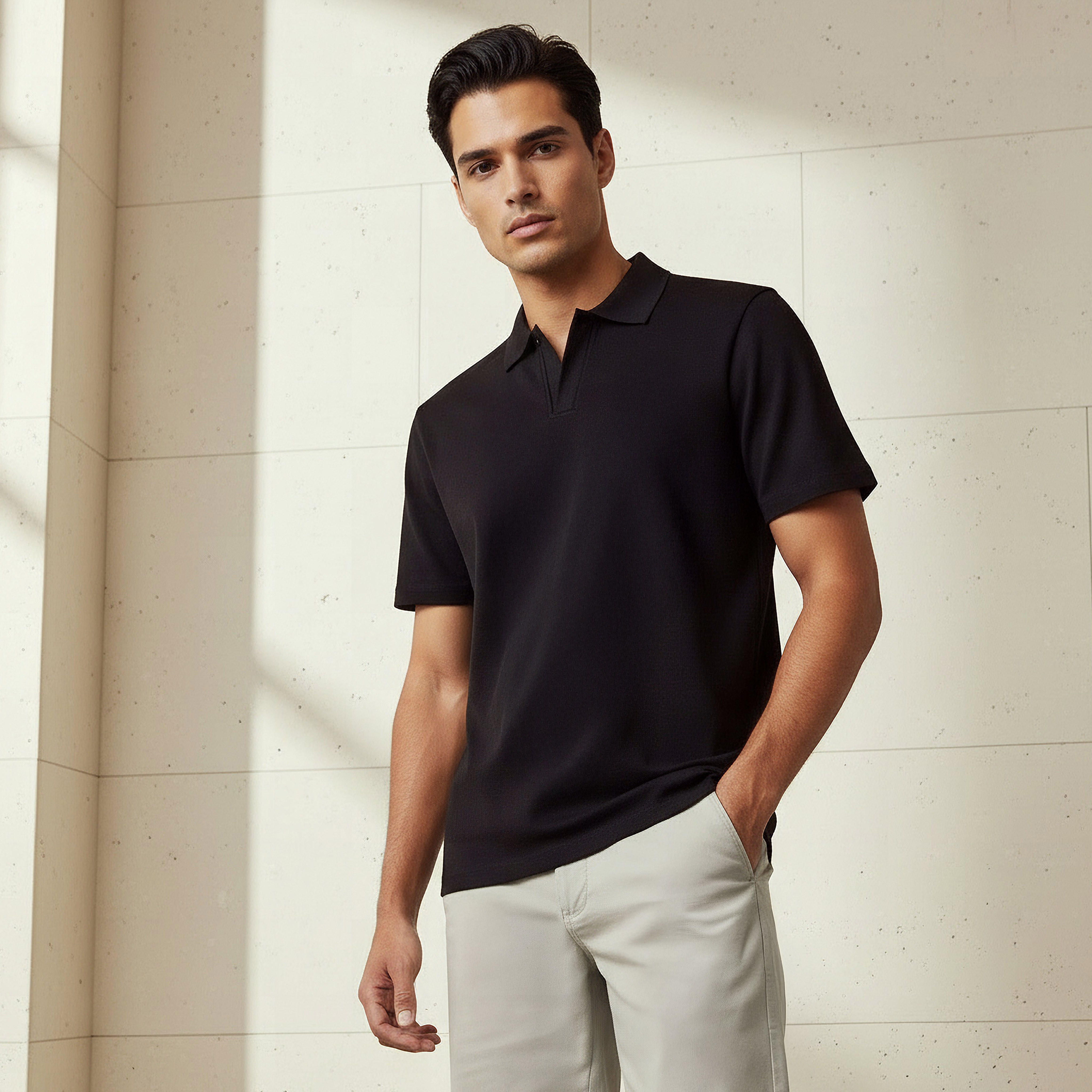 Men Short Sleeves Johnny Collar Polo T-shirt-men-clothing-tshirtsandpolos-polos-image-1
