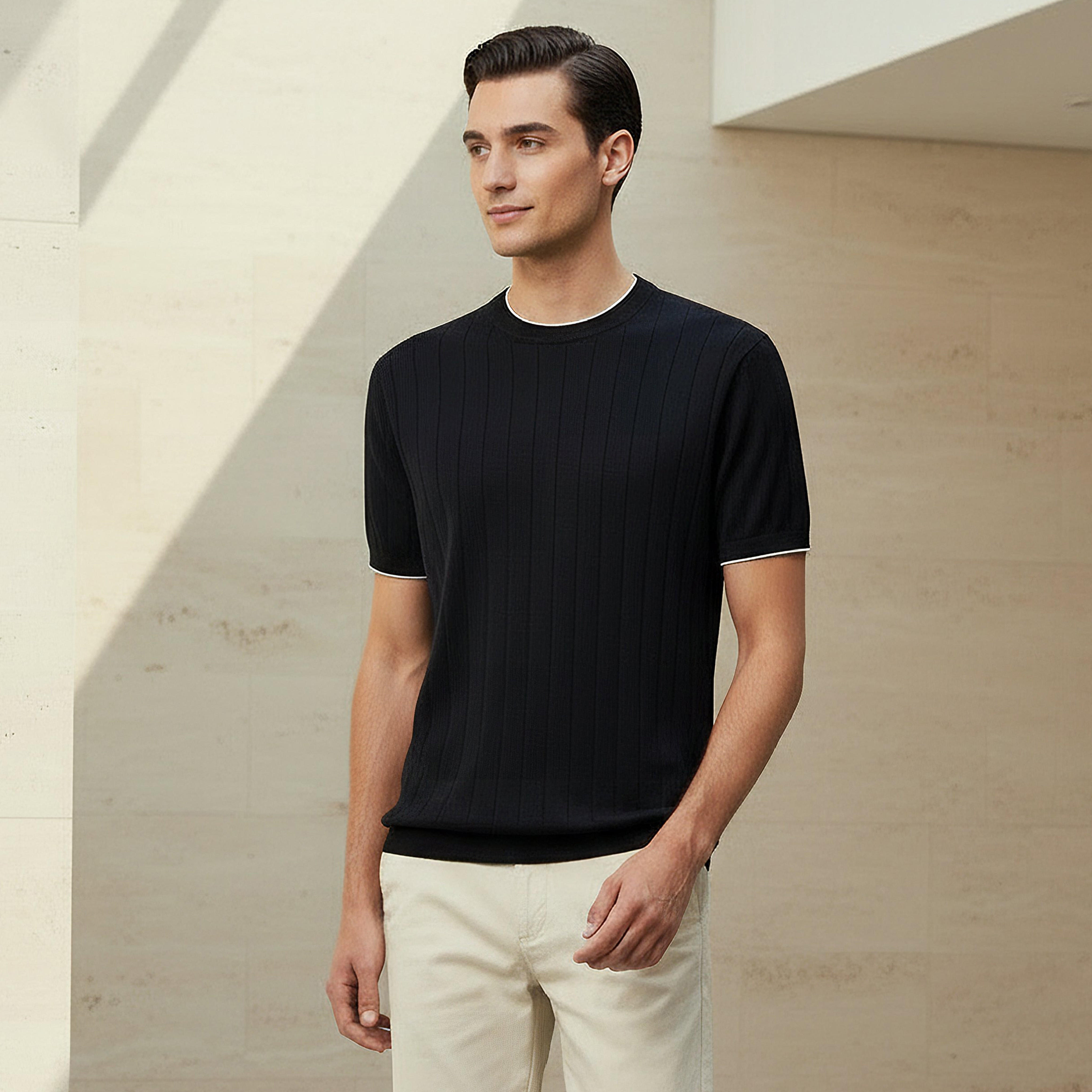 Men Regular Fit Crew Neck Short Sleeve Textured T-shirt-men-clothing-tshirtsandpolos-tshirts-image-1