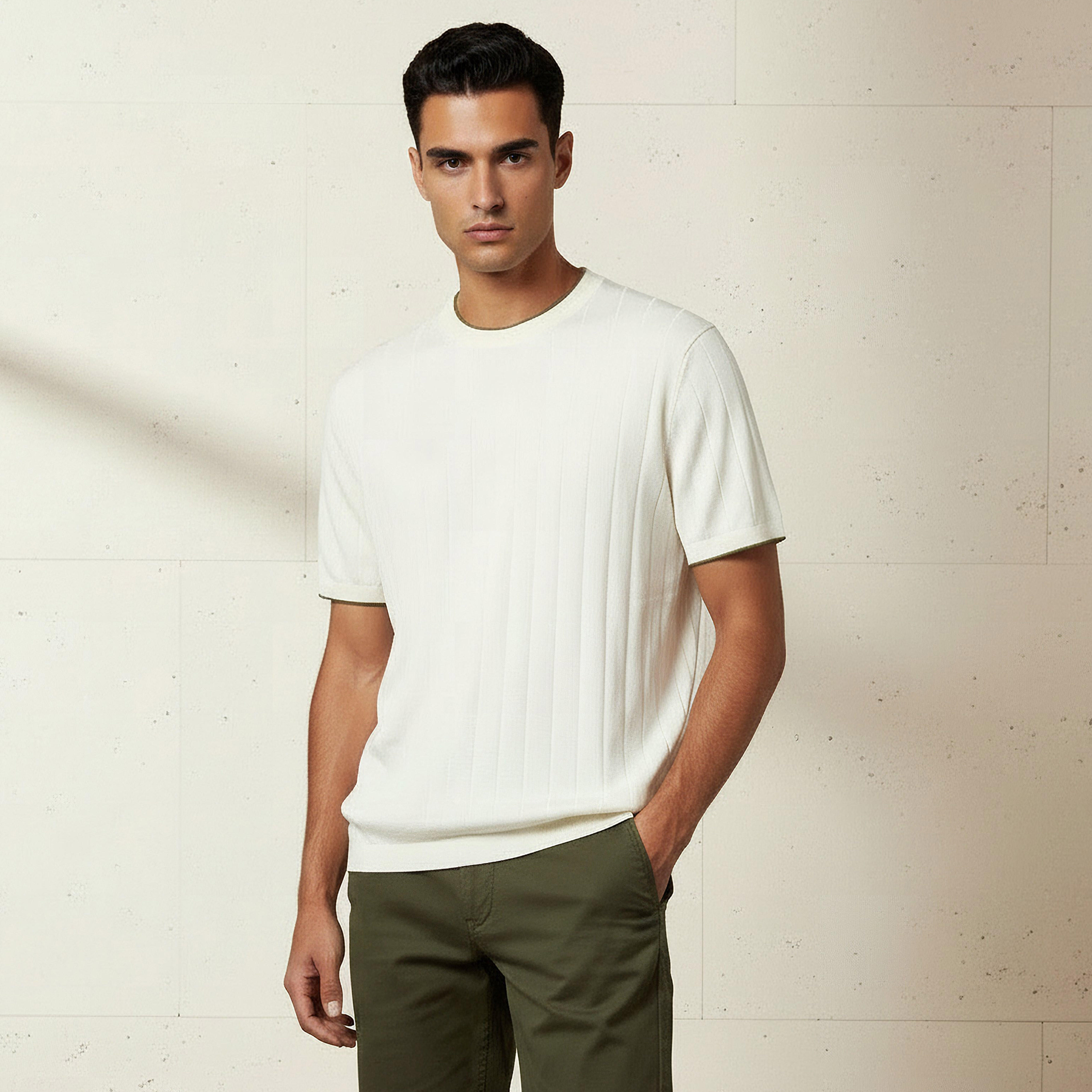 تيشيرت بارز الملمس بقصّة عادية وياقة مستديرة وأكمام قصيرة للرجال-men-clothing-tshirtsandpolos-tshirts-image-1