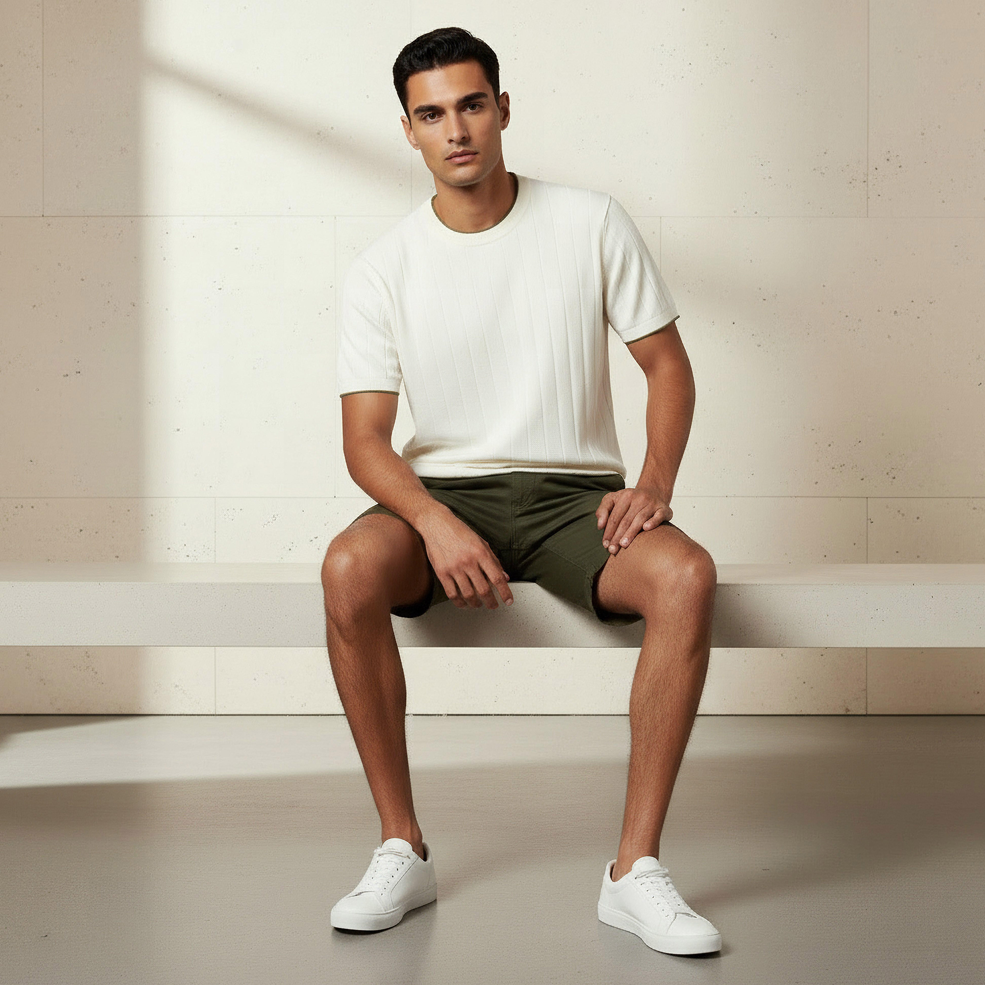 تيشيرت بارز الملمس بقصّة عادية وياقة مستديرة وأكمام قصيرة للرجال-men-clothing-tshirtsandpolos-tshirts-image-3