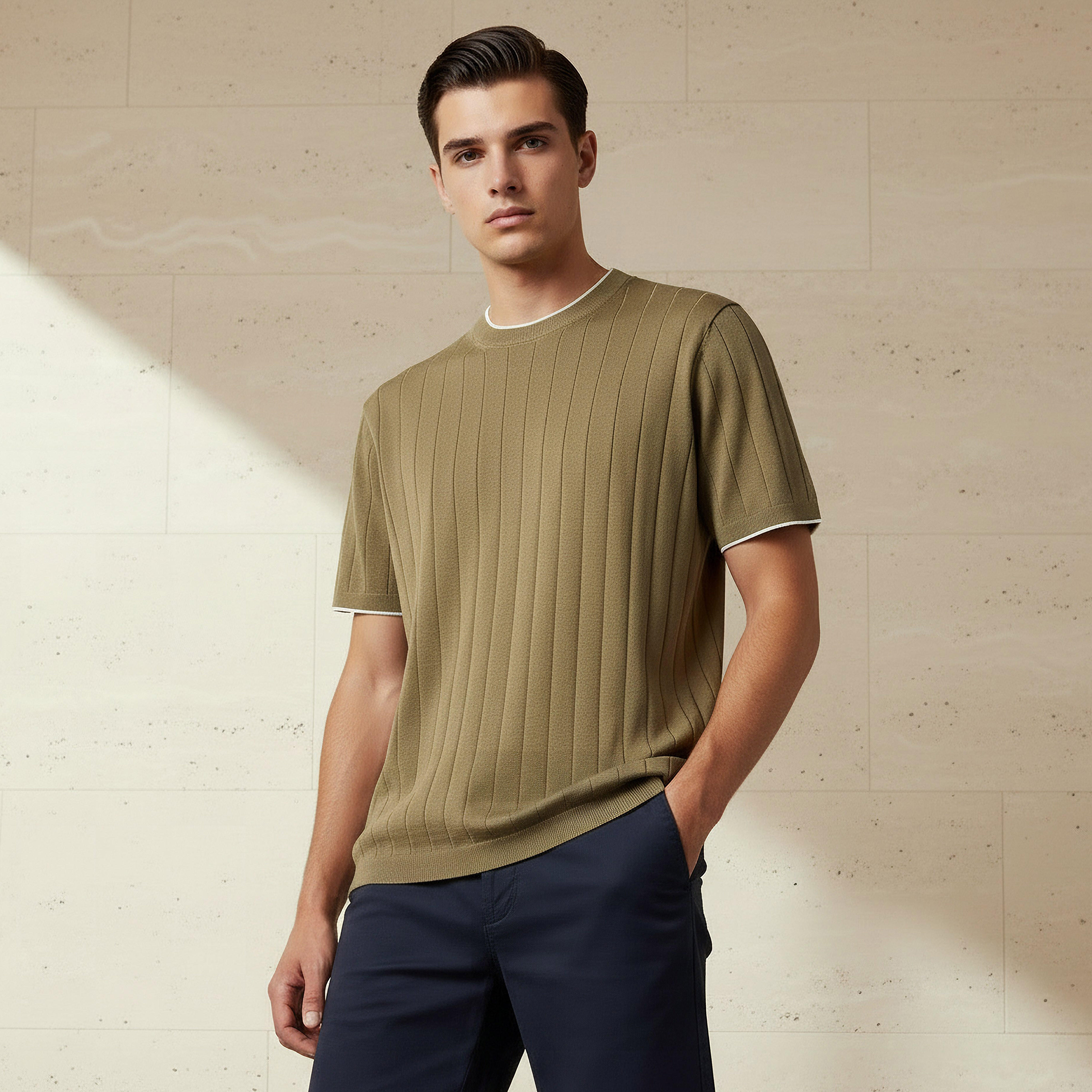 Men Regular Fit Crew Neck Short Sleeve Textured T-shirt-men-clothing-tshirtsandpolos-tshirts-image-1