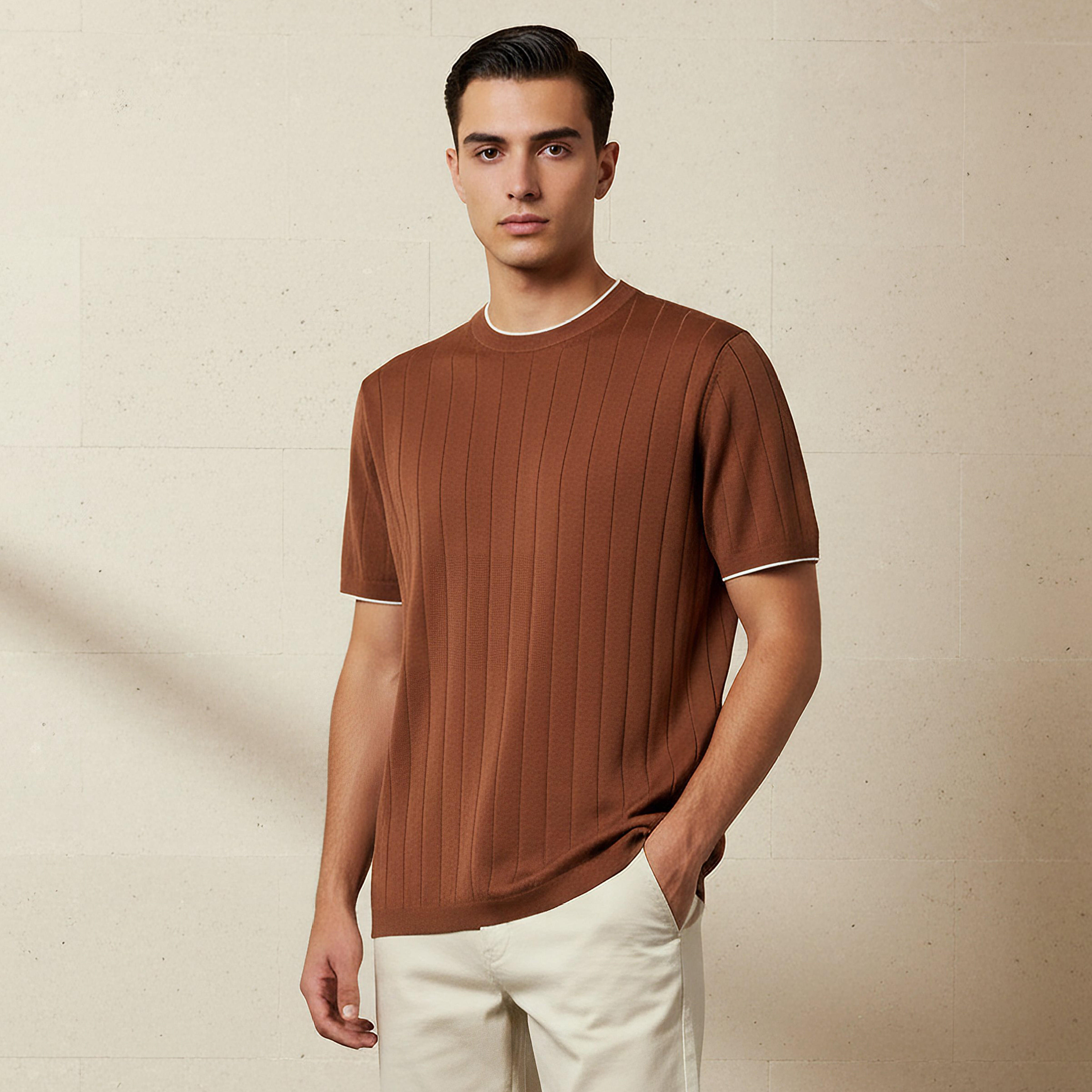 Men Regular Fit Crew Neck Short Sleeve Textured T-shirt-men-clothing-tshirtsandpolos-tshirts-image-1